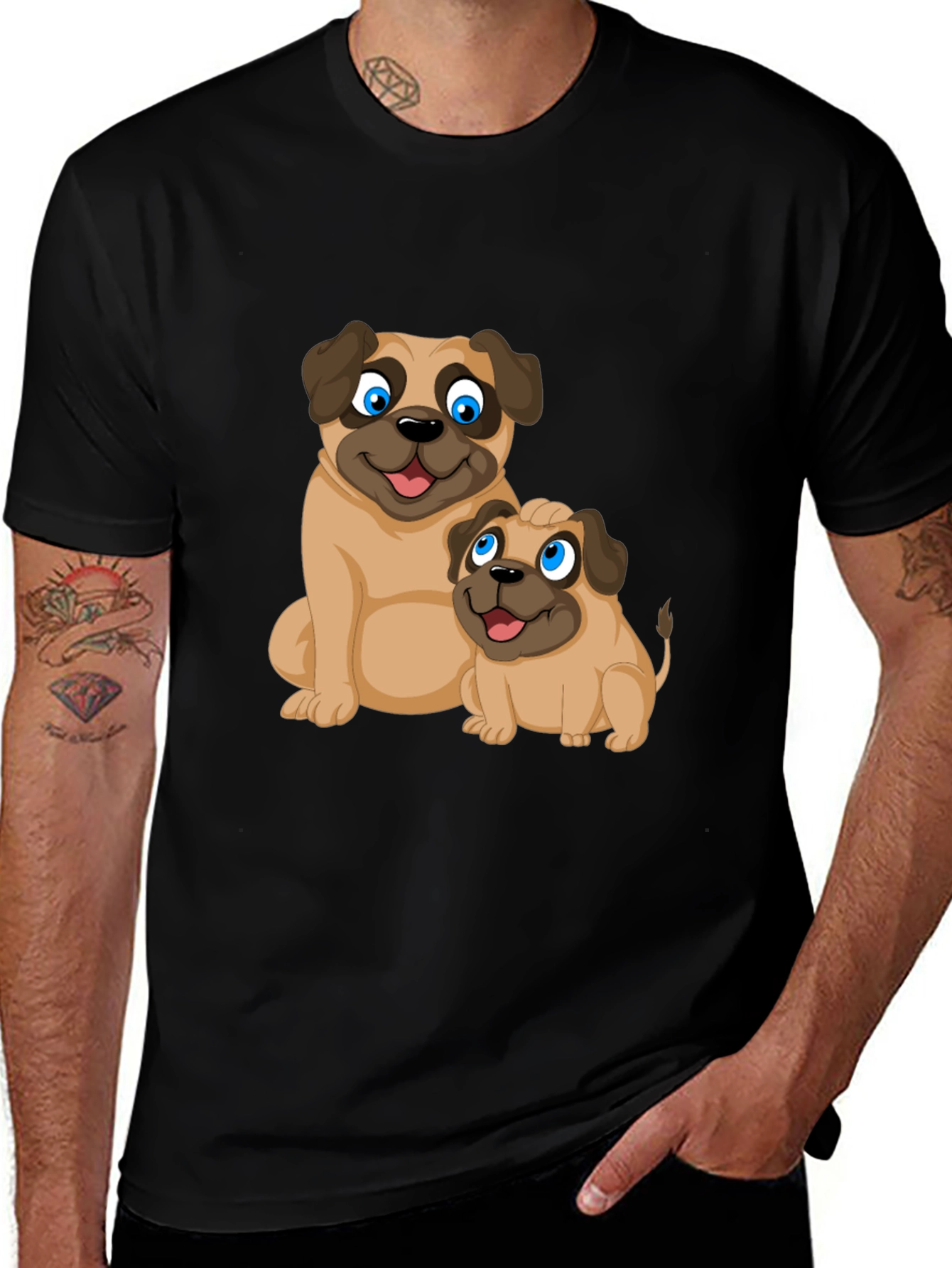 Variant 25 of Cute Pug Graphic T-Shirt - Black, Casual