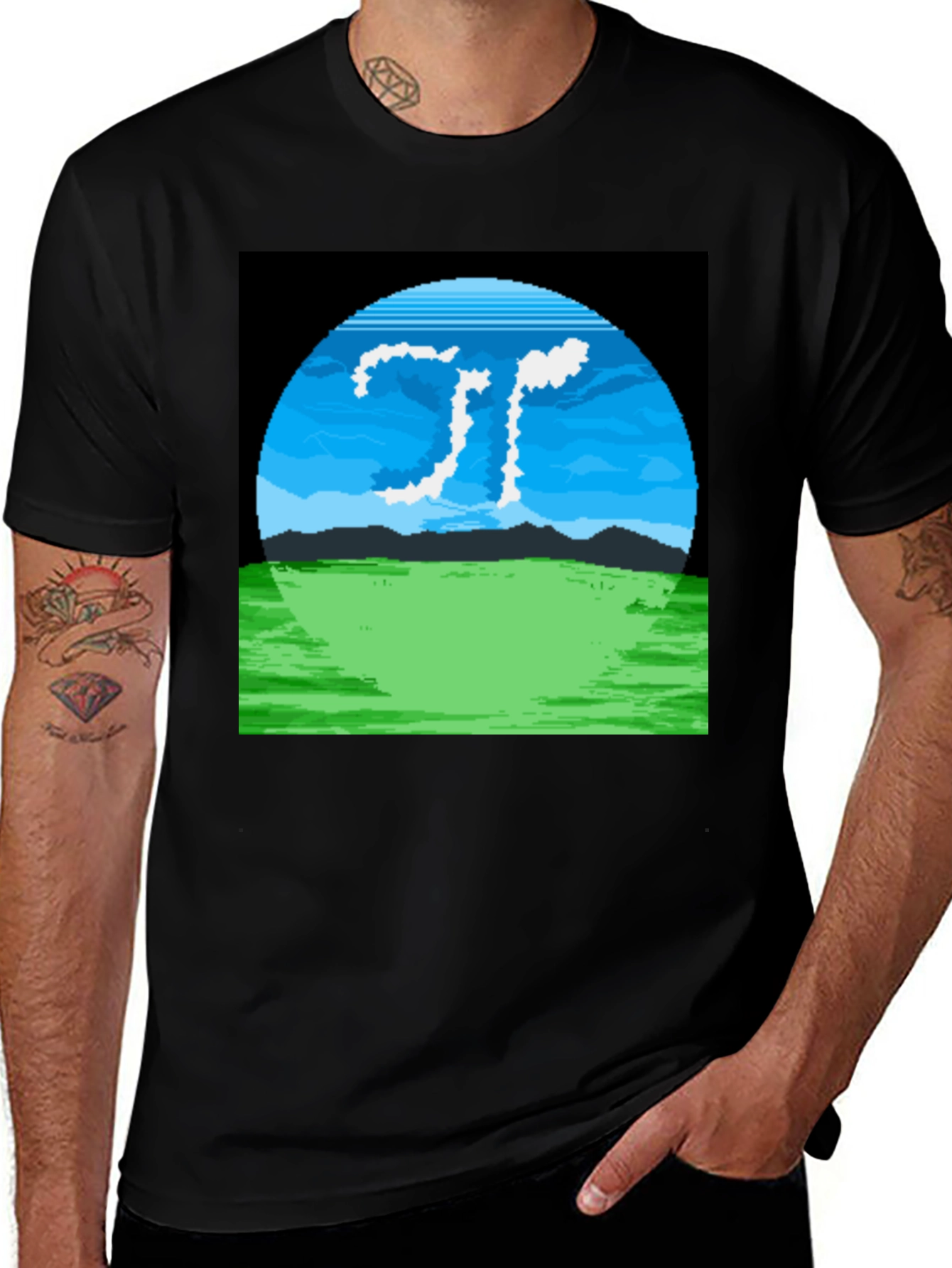 Retro Pi T-Shirt - Pixelated Cloud Design