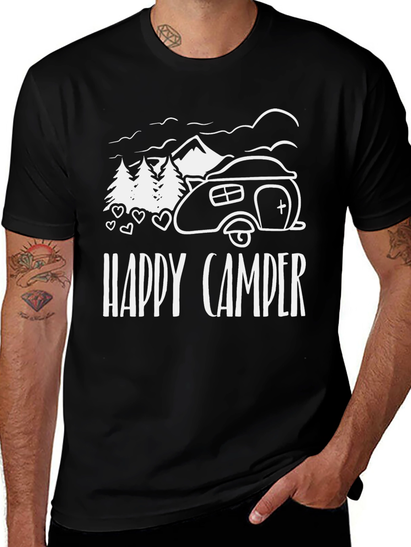 Variant 28 of Happy Camper Graphic Tee - Black Camping Shirt