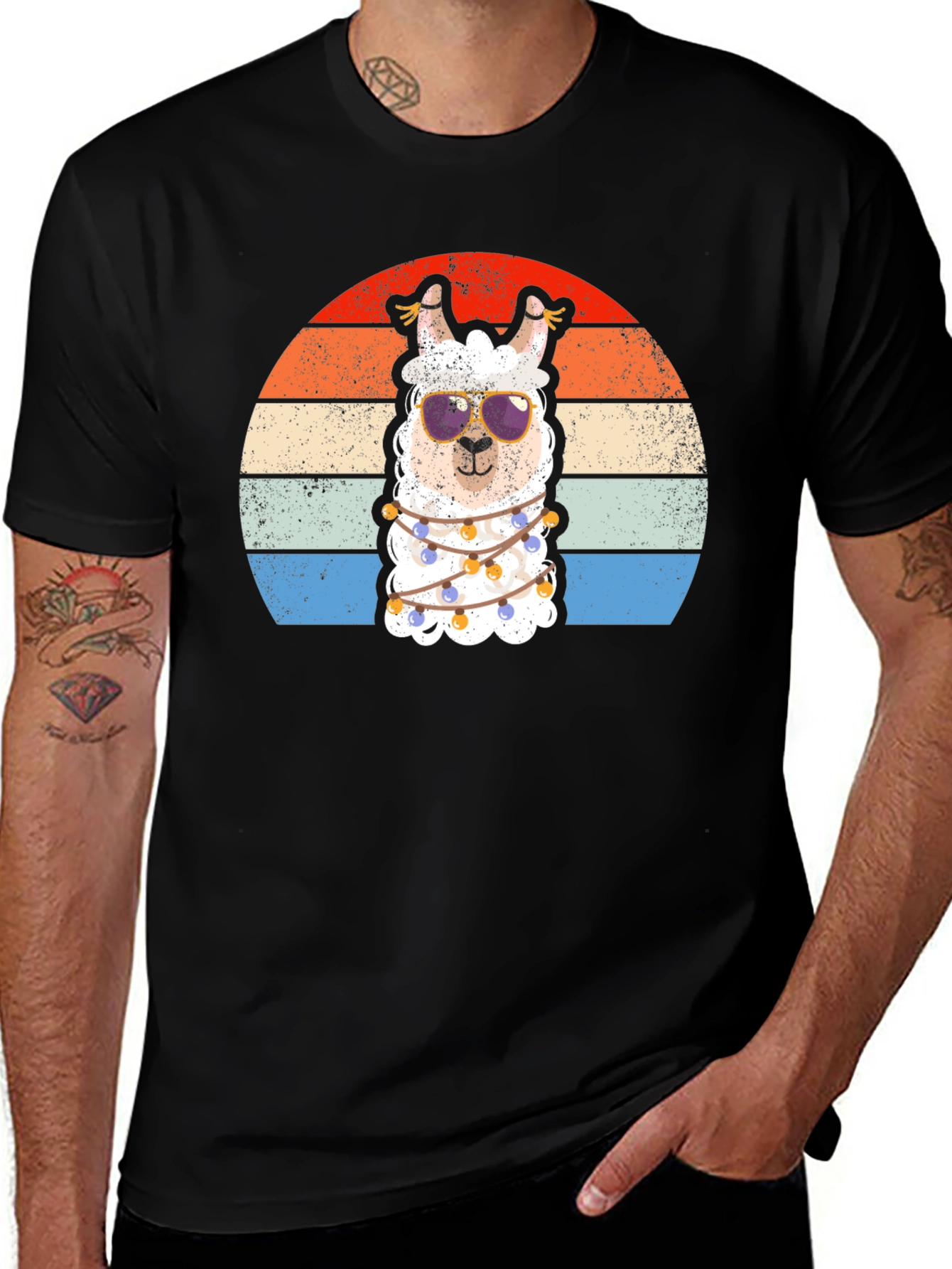 Variant 10 of Festive Llama T-Shirt with Lights and Sunglasses