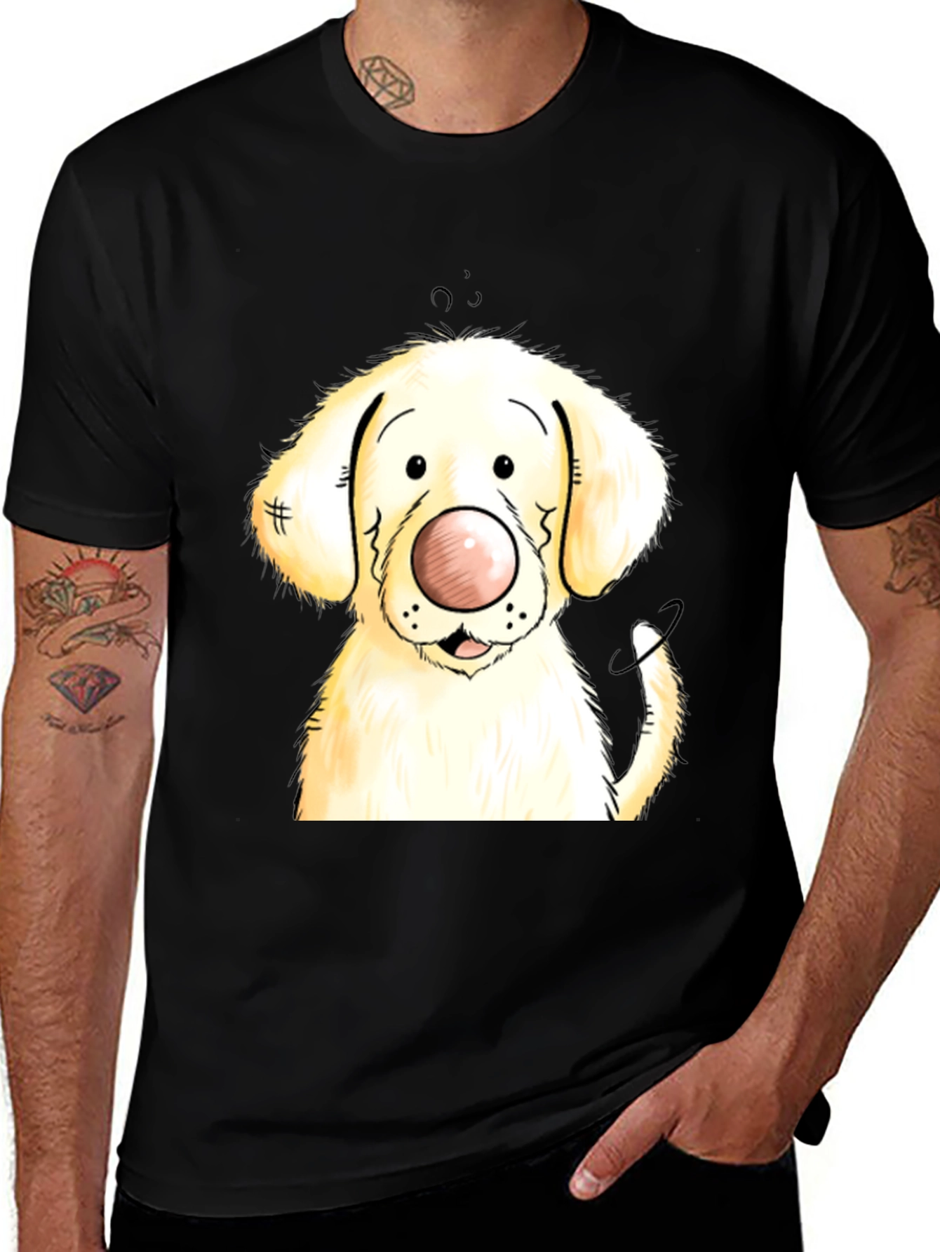 Variant 3 of Cartoon Dog Graphic Tee - Black Cotton Blend