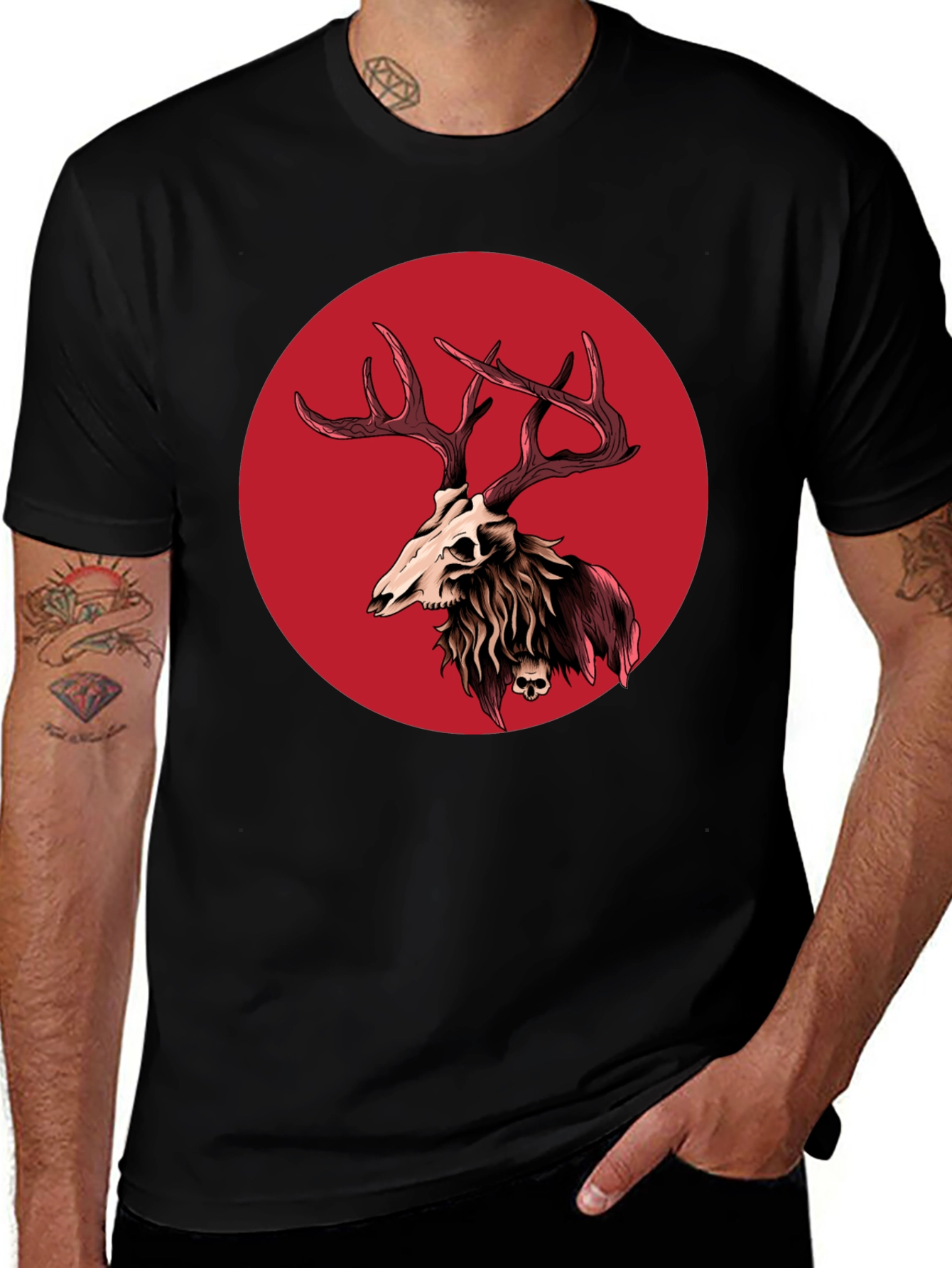 Skull Deer Graphic Tee - Black