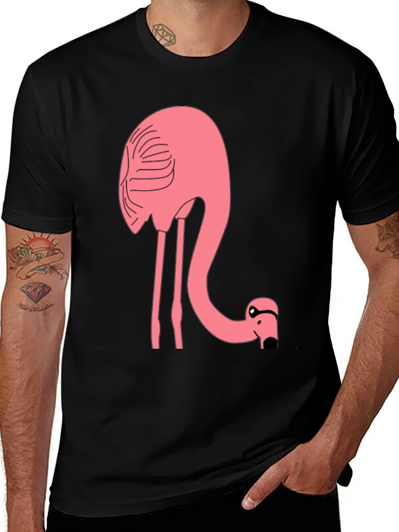 Variant 12 of Funny Flamingo Graphic T-Shirt - Black Cotton Tee