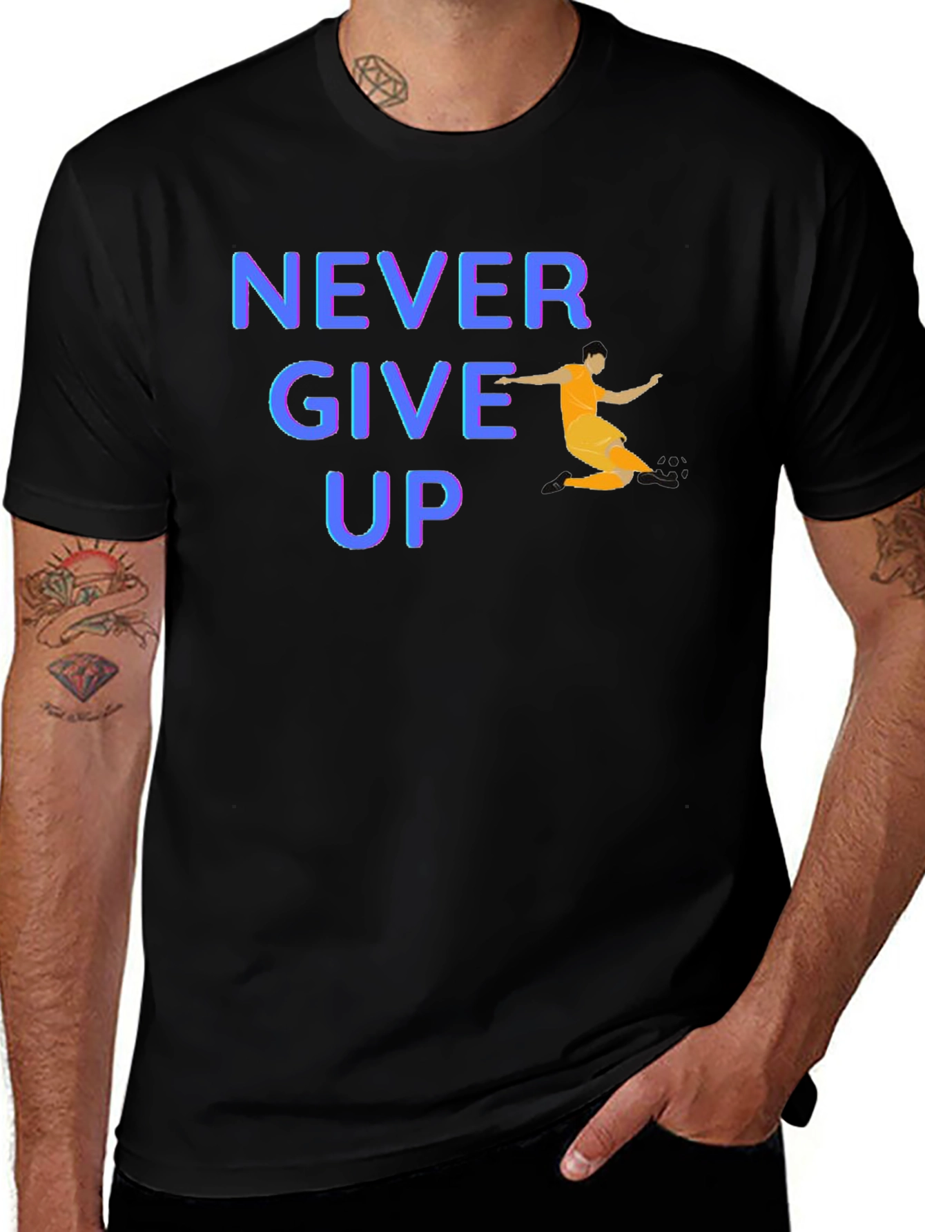 Variant 9 of Never Give Up Graphic Tee - Motivational Black T-Shirt