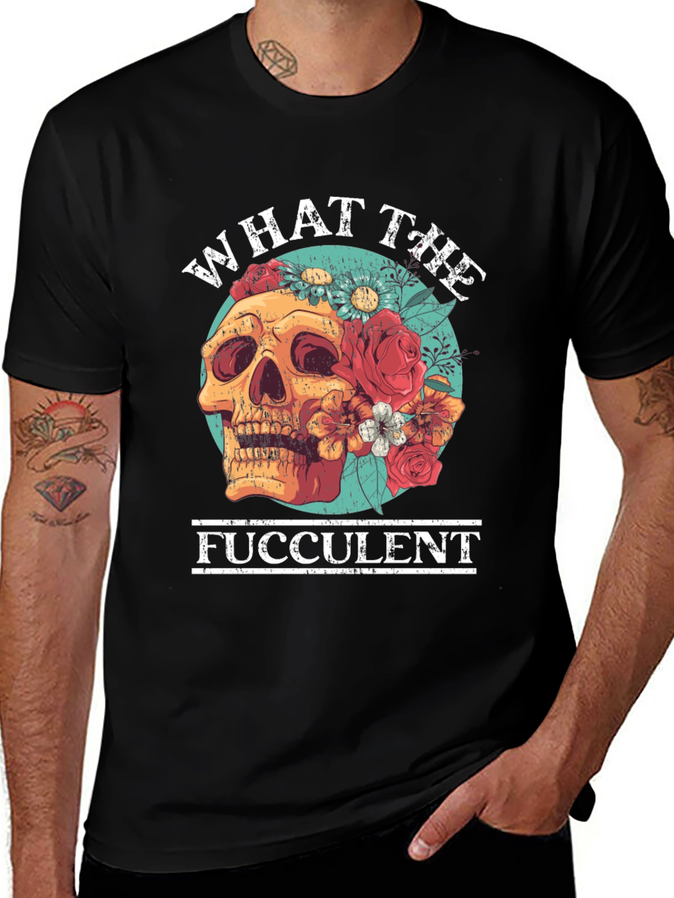 Variant 21 of What the Fucculent Skull Floral T-Shirt