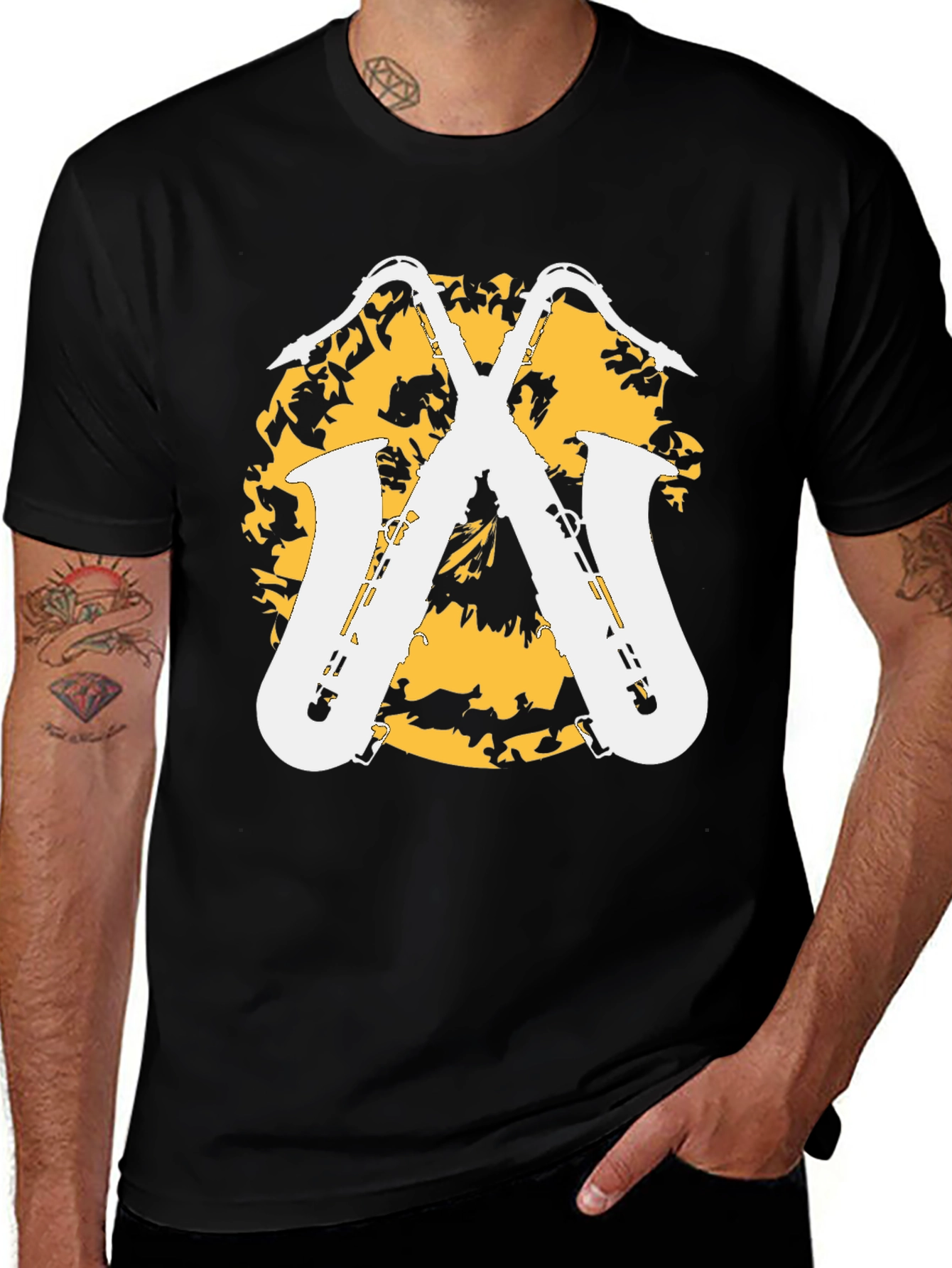 Black Saxophone Graphic Tee - Stylish Music Lover's Shirt main image