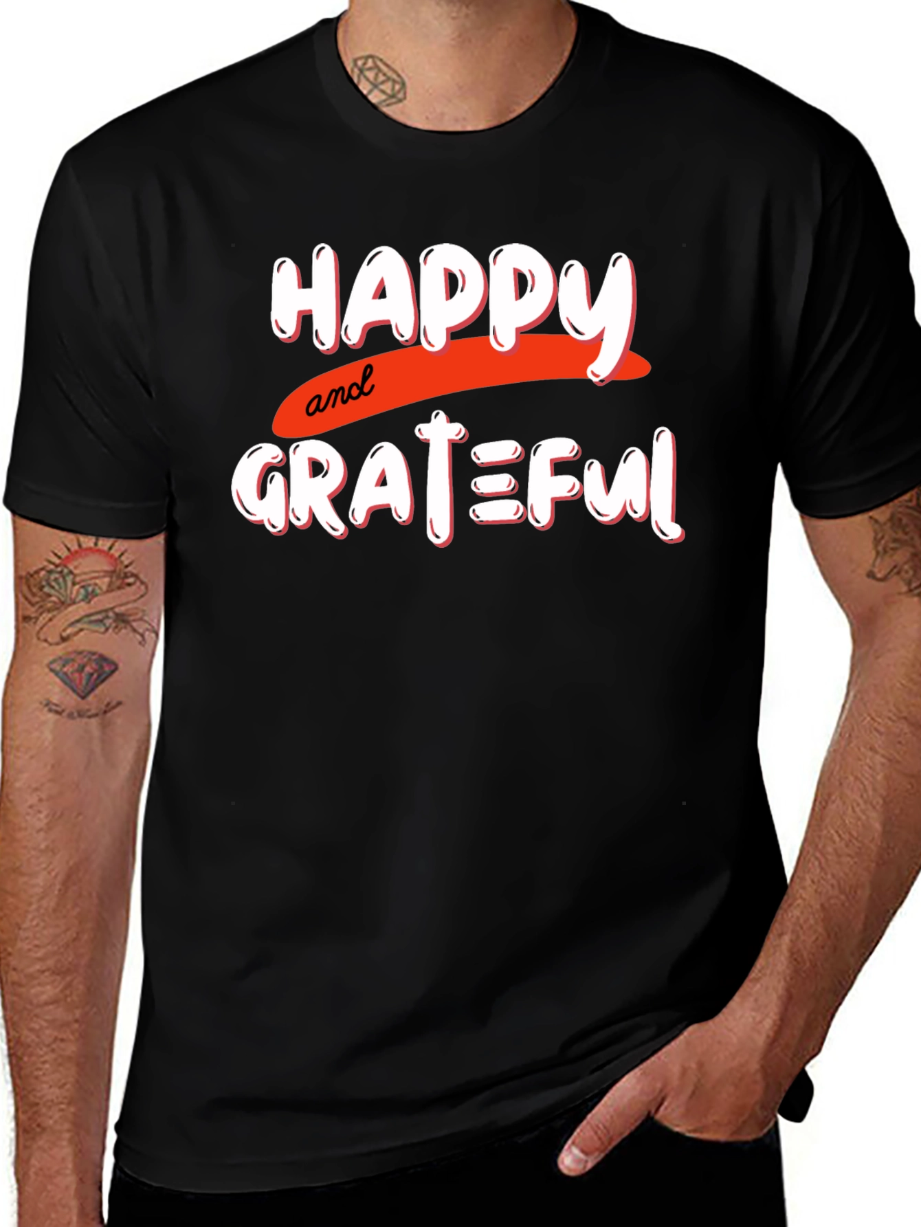 Variant 8 of Happy and Grateful Graphic Tee - Black