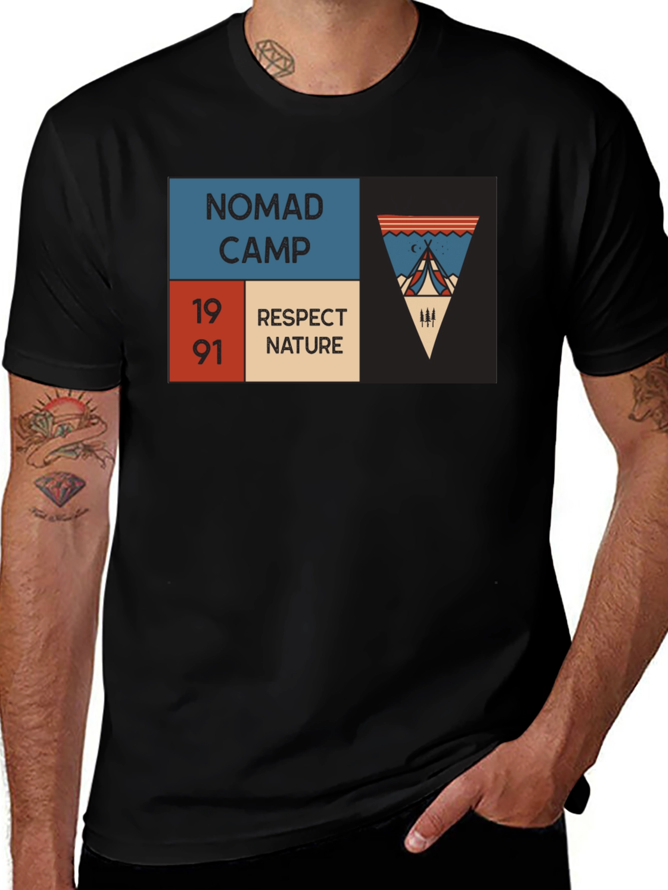 Nomad Camp Graphic Tee - Respect Nature, Unisex Black T-Shirt