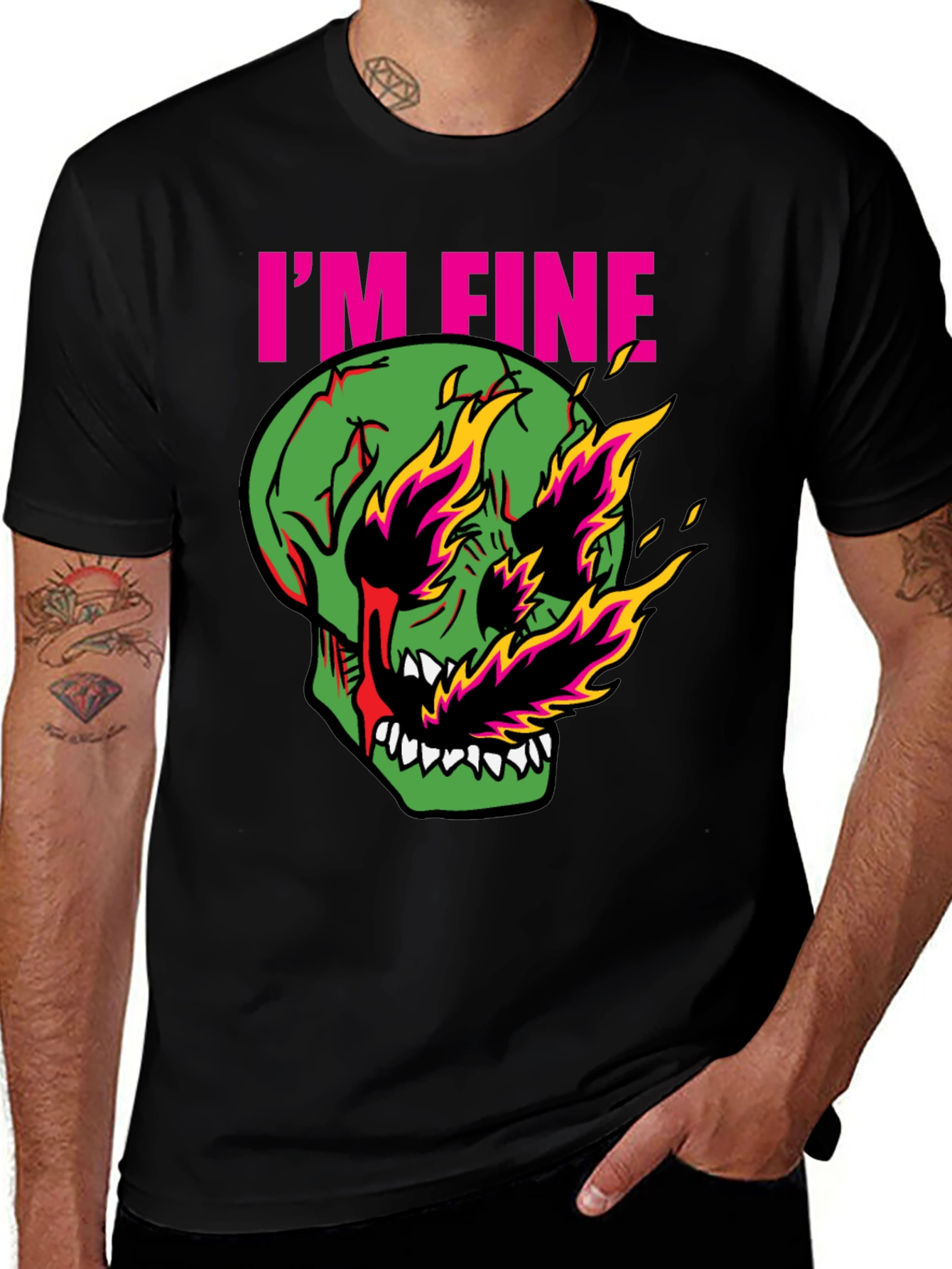 Variant 24 of I'm Fine Burning Skull Graphic Tee