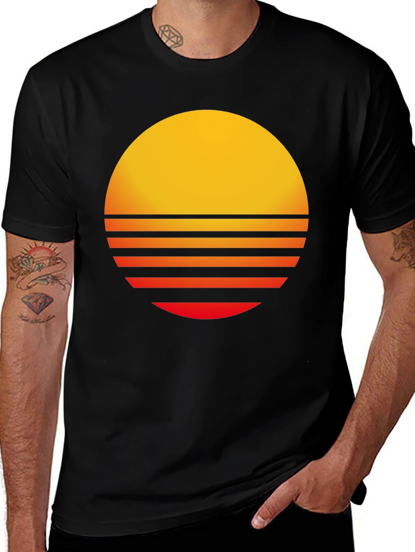 Variant 27 of Retro Sunset Graphic Tee - Black Casual T-Shirt