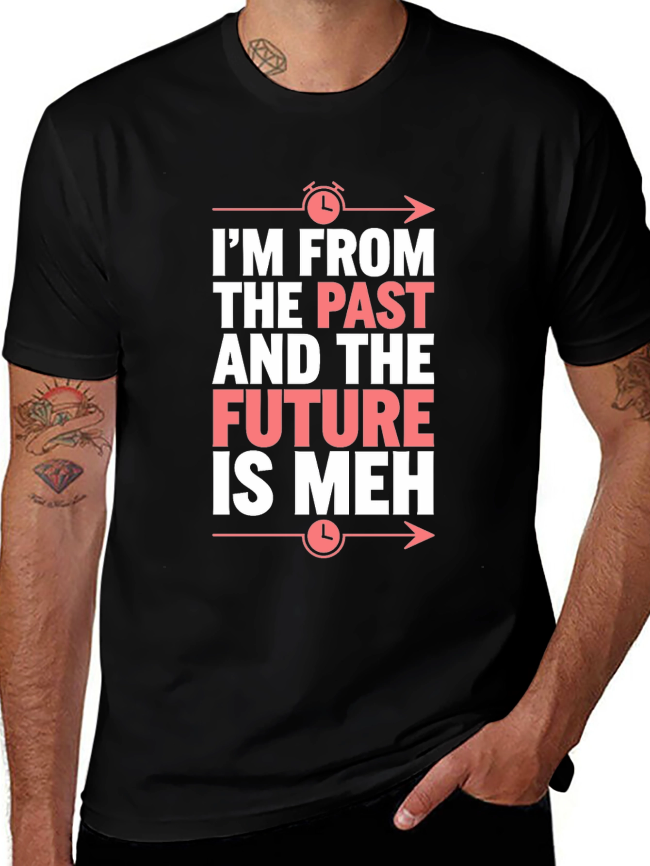 Variant 24 of Time Traveler Tee: Past, Future, Meh - Black T-Shirt