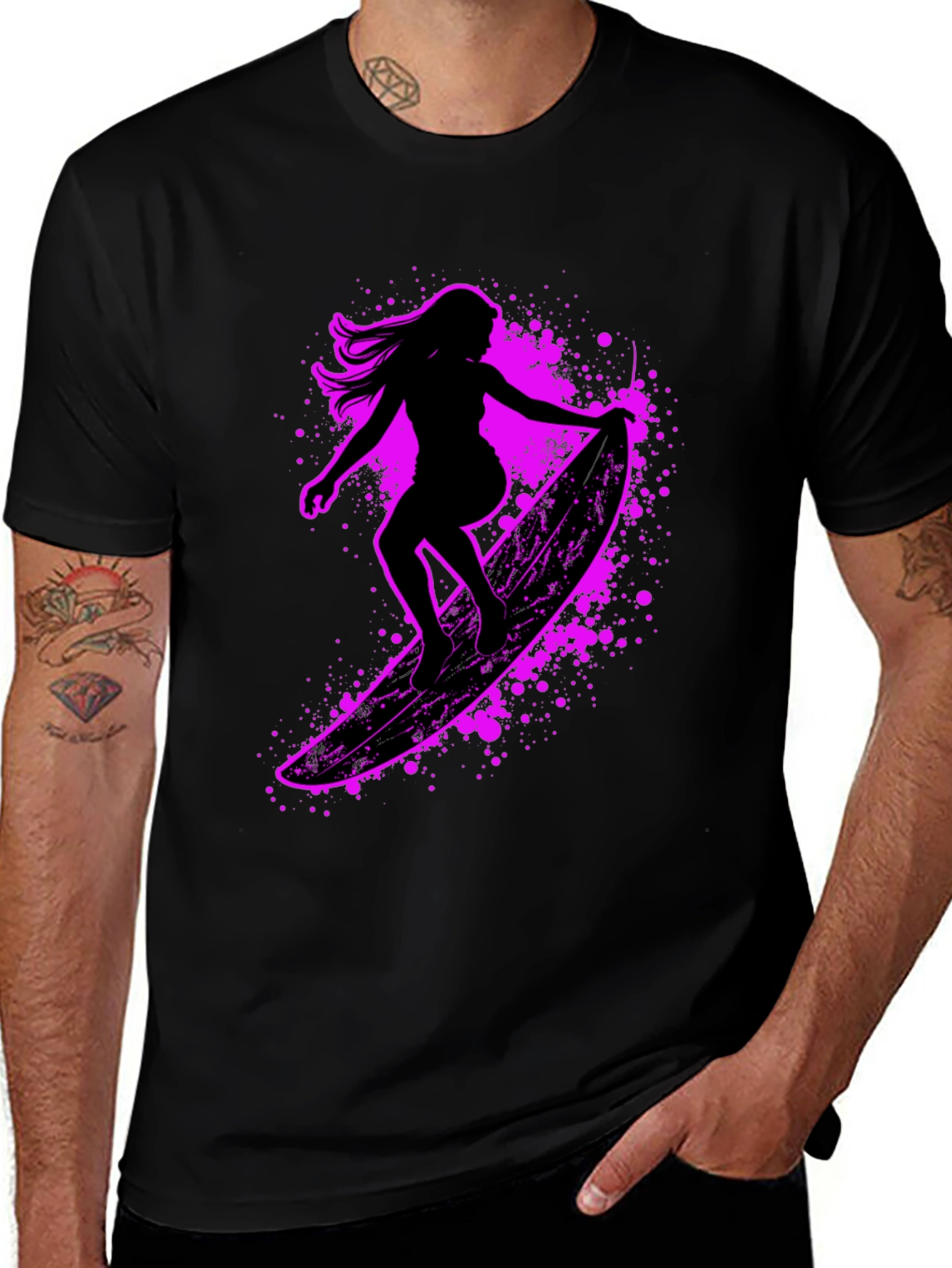 Variant 5 of Surfer Girl Graphic Tee - Black Cotton Blend