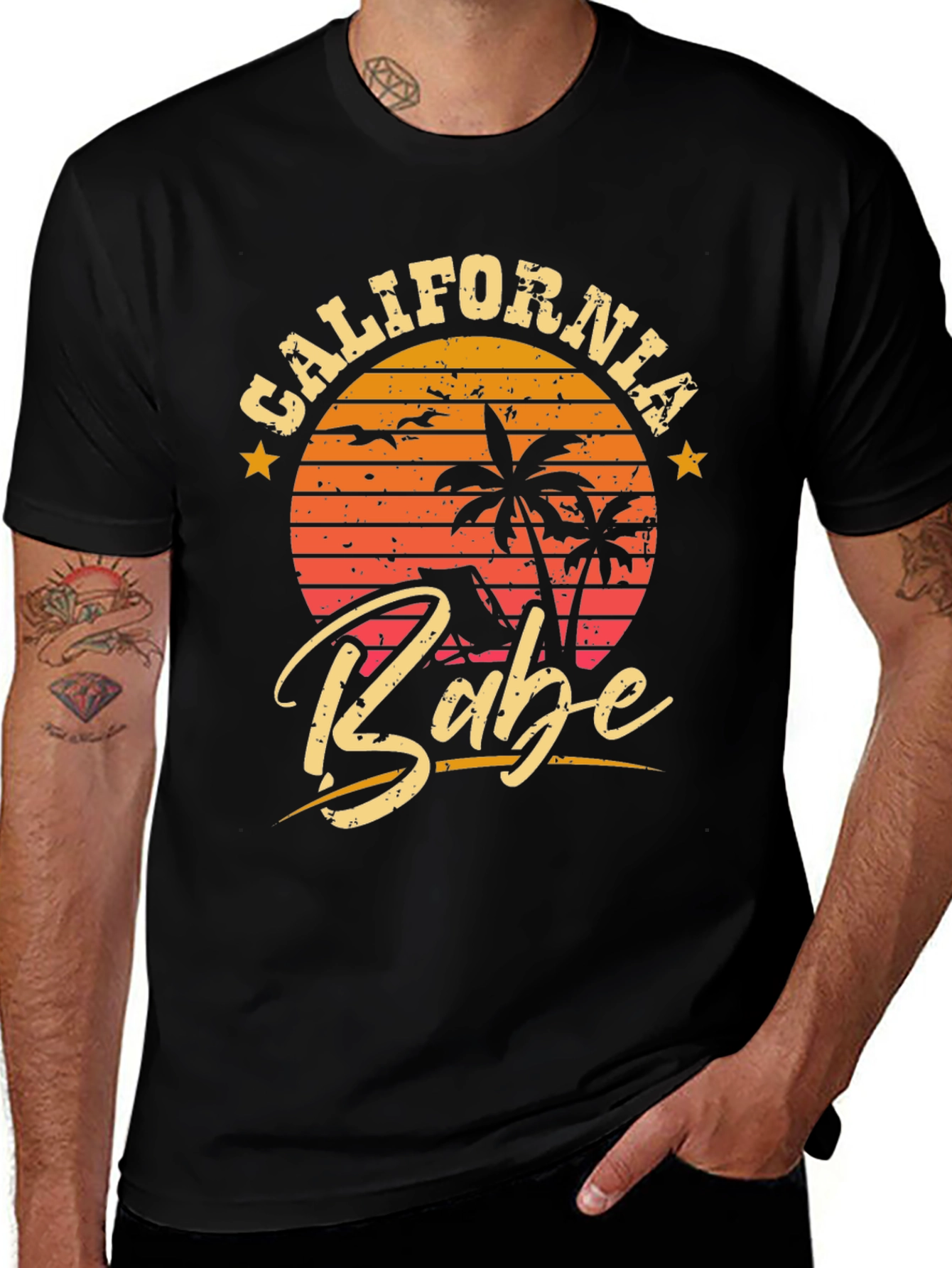 California Babe Graphic Tee - Sunset Palm Design