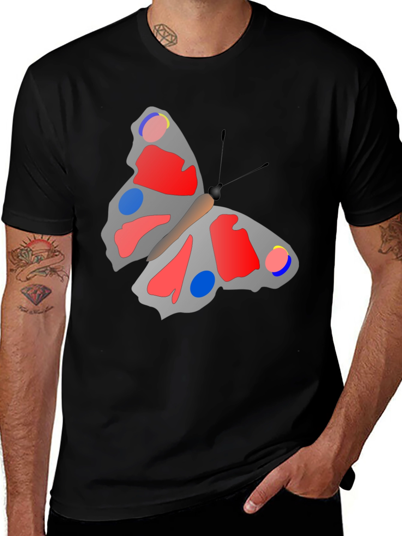 Butterfly Graphic Print Black T-Shirt