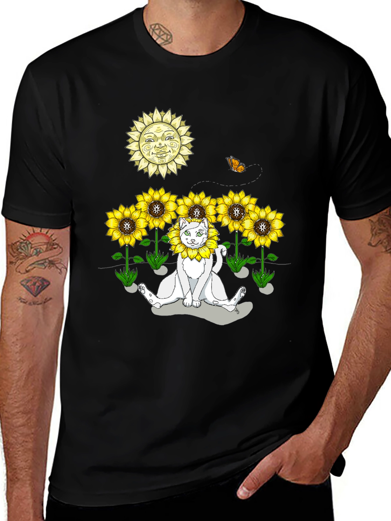 Black Sunflower Cat Graphic Tee - Black main image
