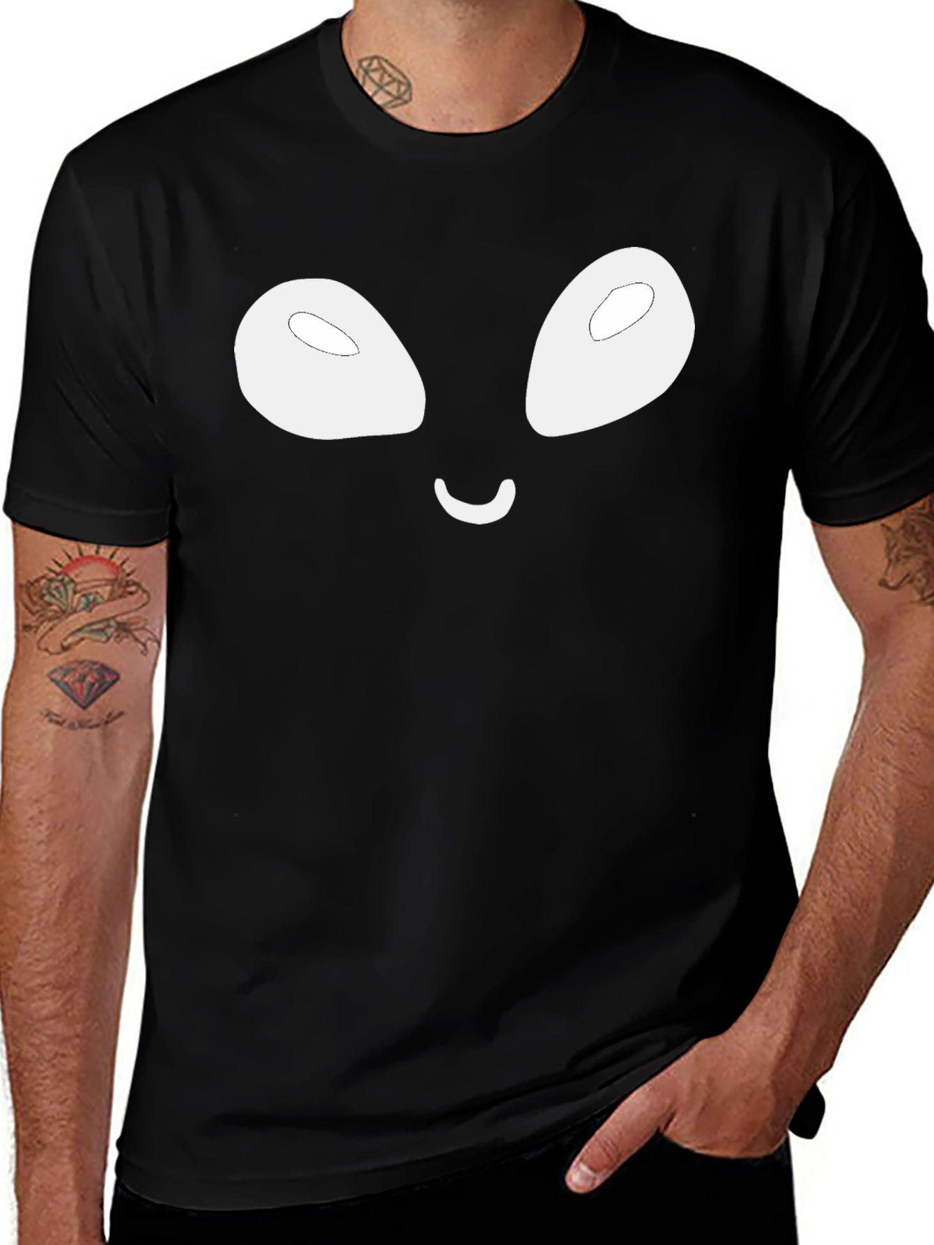 Variant 19 of Alien Face Graphic Tee - Casual Black T-Shirt