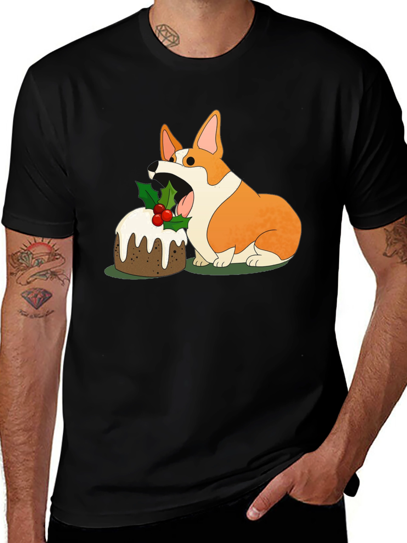 Corgi Christmas Pudding Graphic Tee