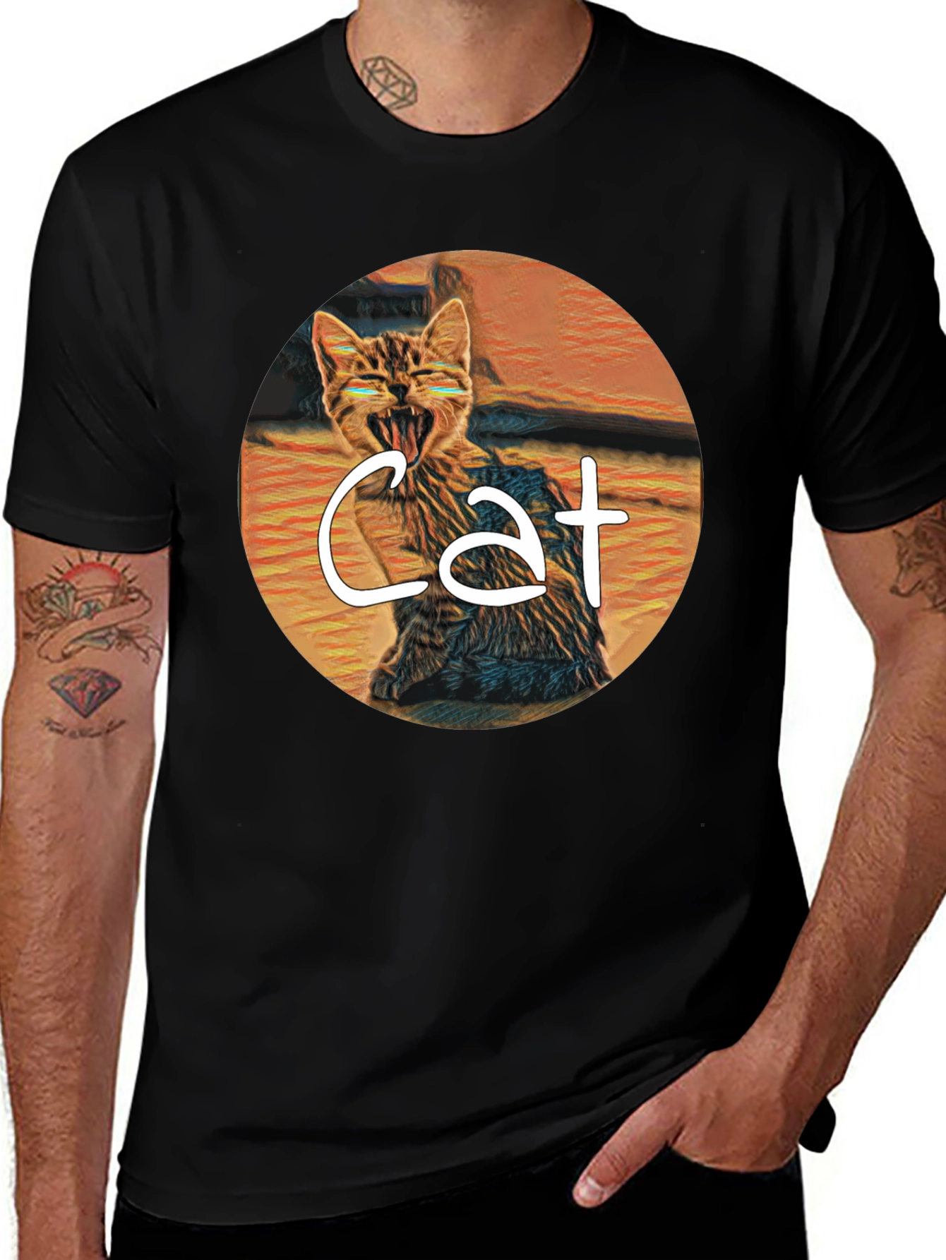 Variant 23 of Cat Graphic Tee -  Yawning Cat T-Shirt