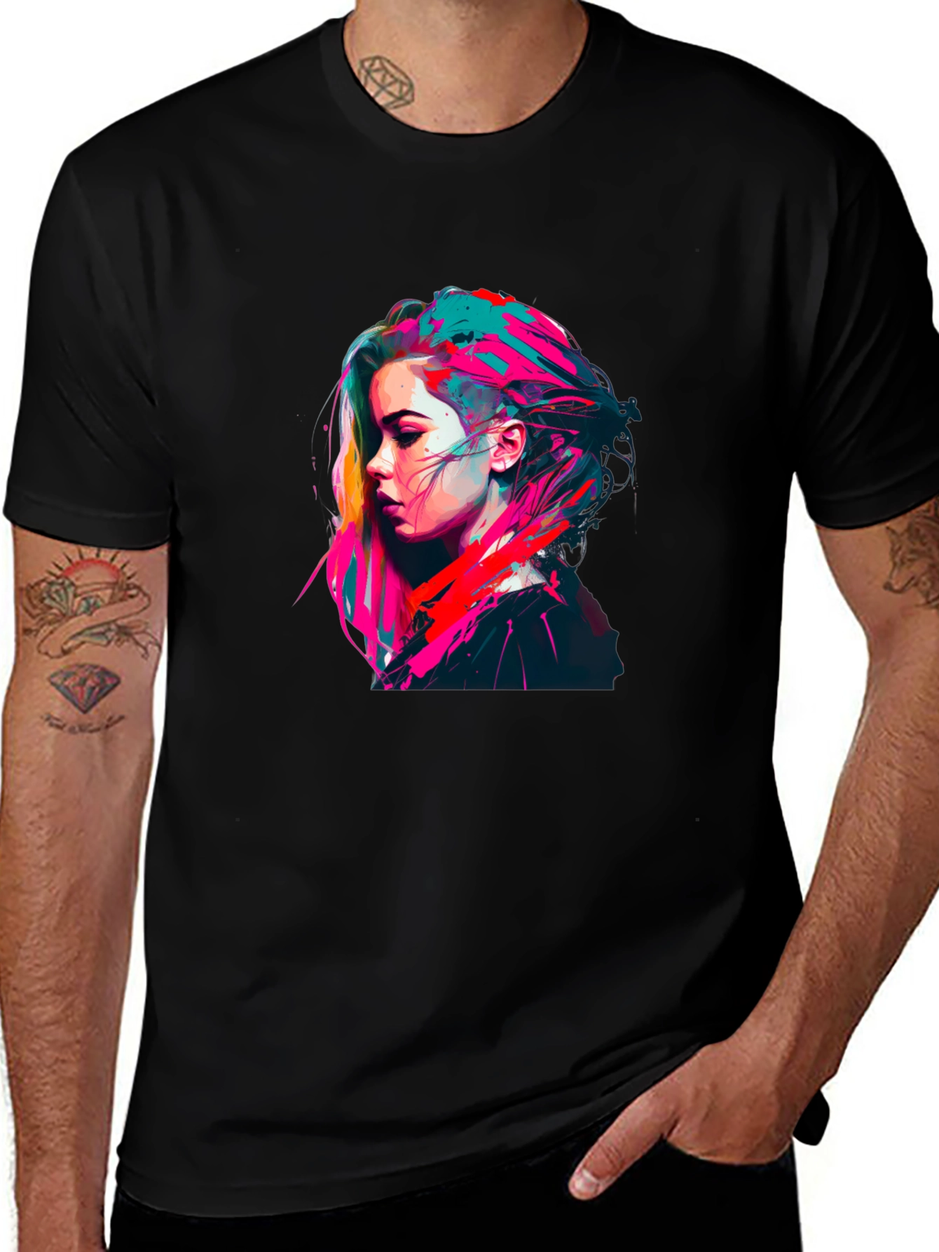 Variant 29 of Colorful Pop Art Woman's Portrait Black T-Shirt