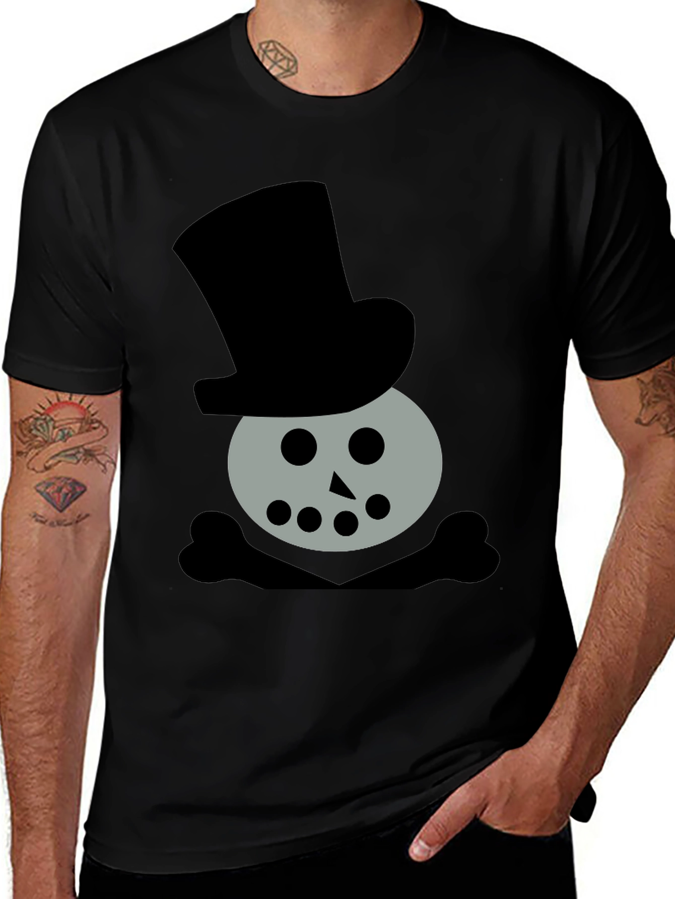 Variant 30 of Skull Snowman Top Hat Black T-Shirt