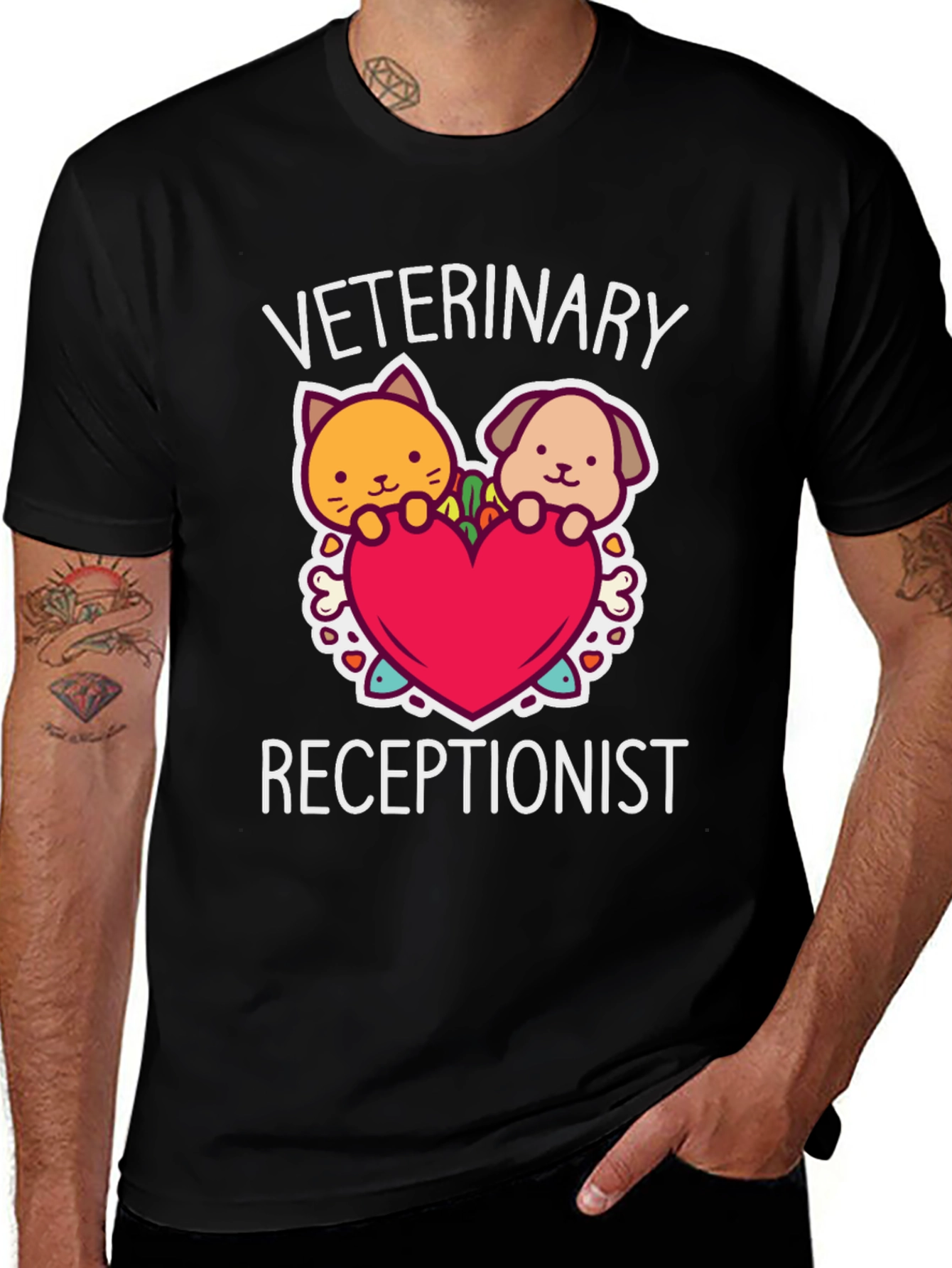 Variant 27 of Veterinary Receptionist Cute Cat and Dog T-Shirt