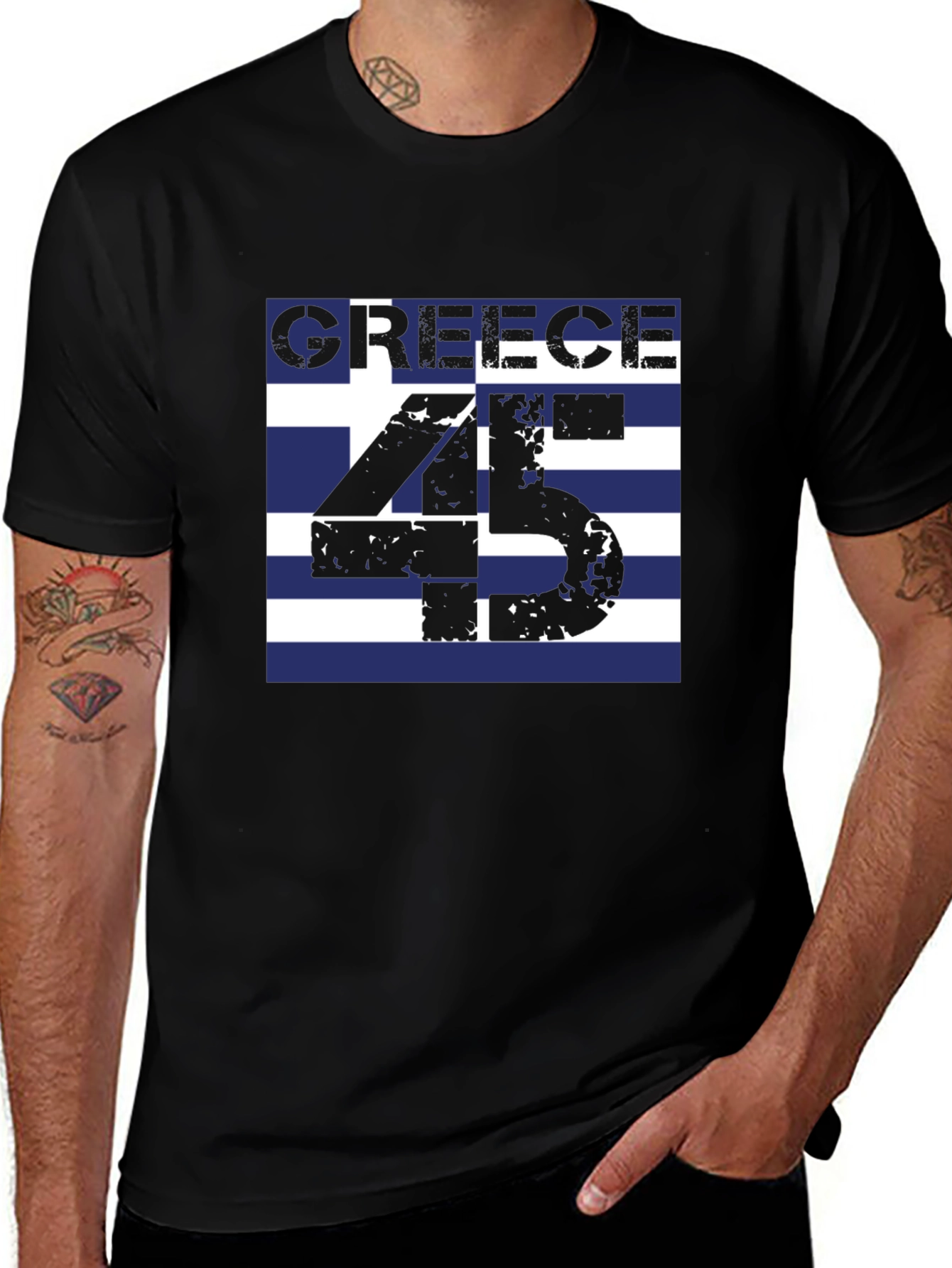 Greece 45 Men's Black T-Shirt