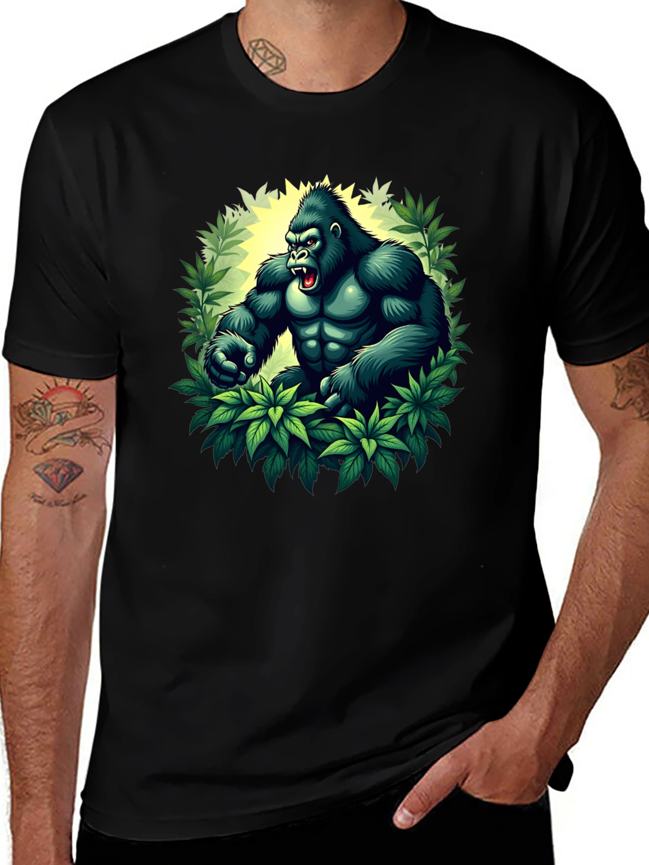 Variant 28 of Jungle Gorilla Graphic T-Shirt - Black