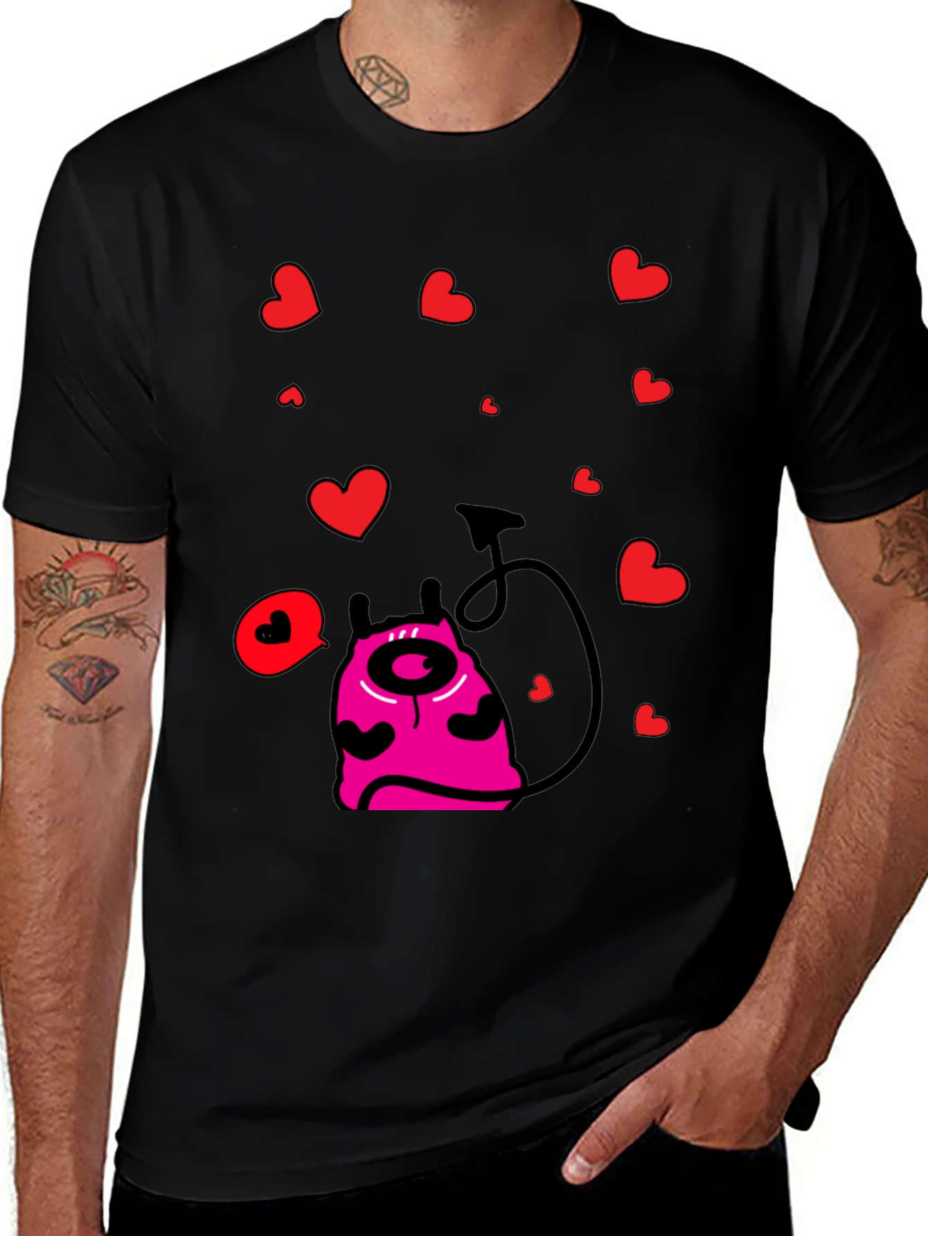 Variant 29 of Heart Devil Graphic Black T-Shirt