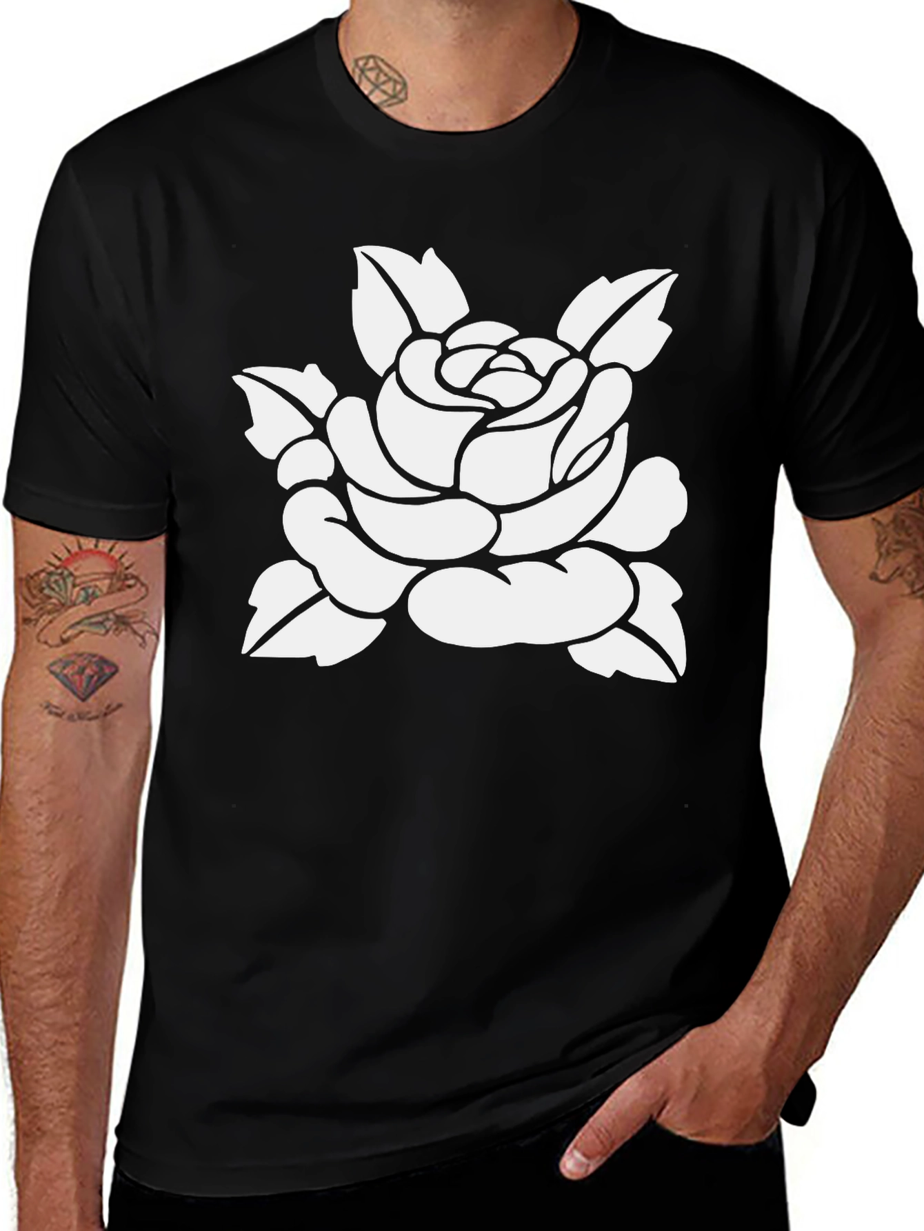 Variant 7 of Black T-Shirt with White Rose Graphic