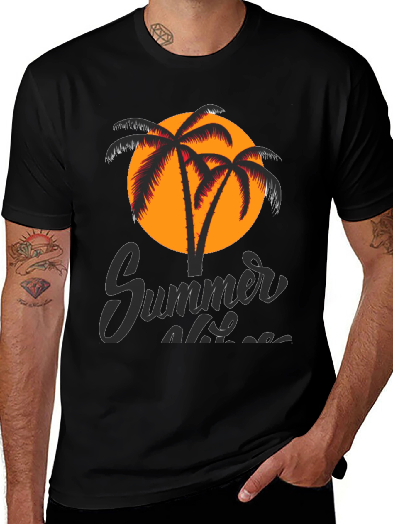 Variant 14 of Summer Vibes Palm Tree Graphic Tee - Black