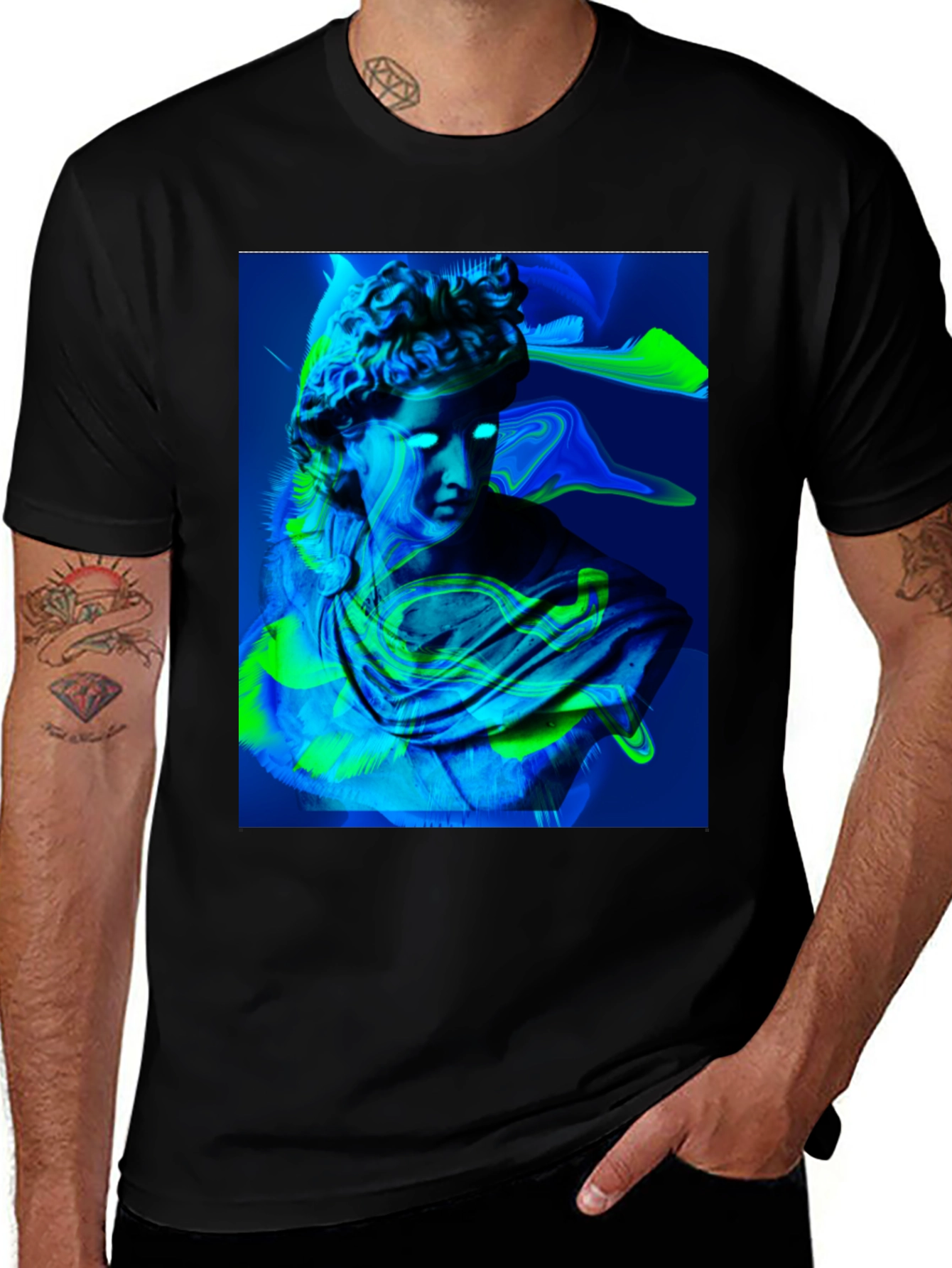 Variant 28 of Neon Bust Graphic Tee - Black Cotton T-Shirt