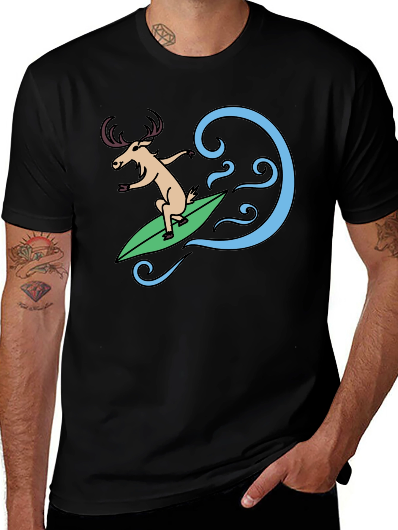 Variant 27 of Surfing Moose Graphic Tee - Black
