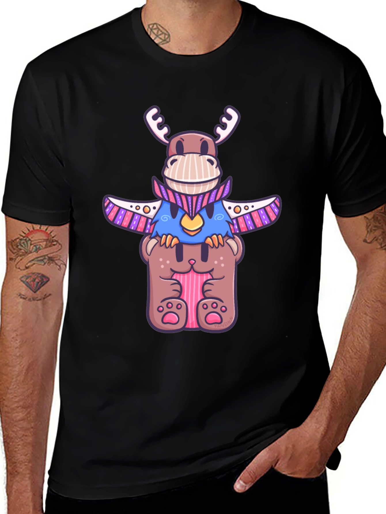 Variant 5 of Moose and Bear Totem Pole T-Shirt