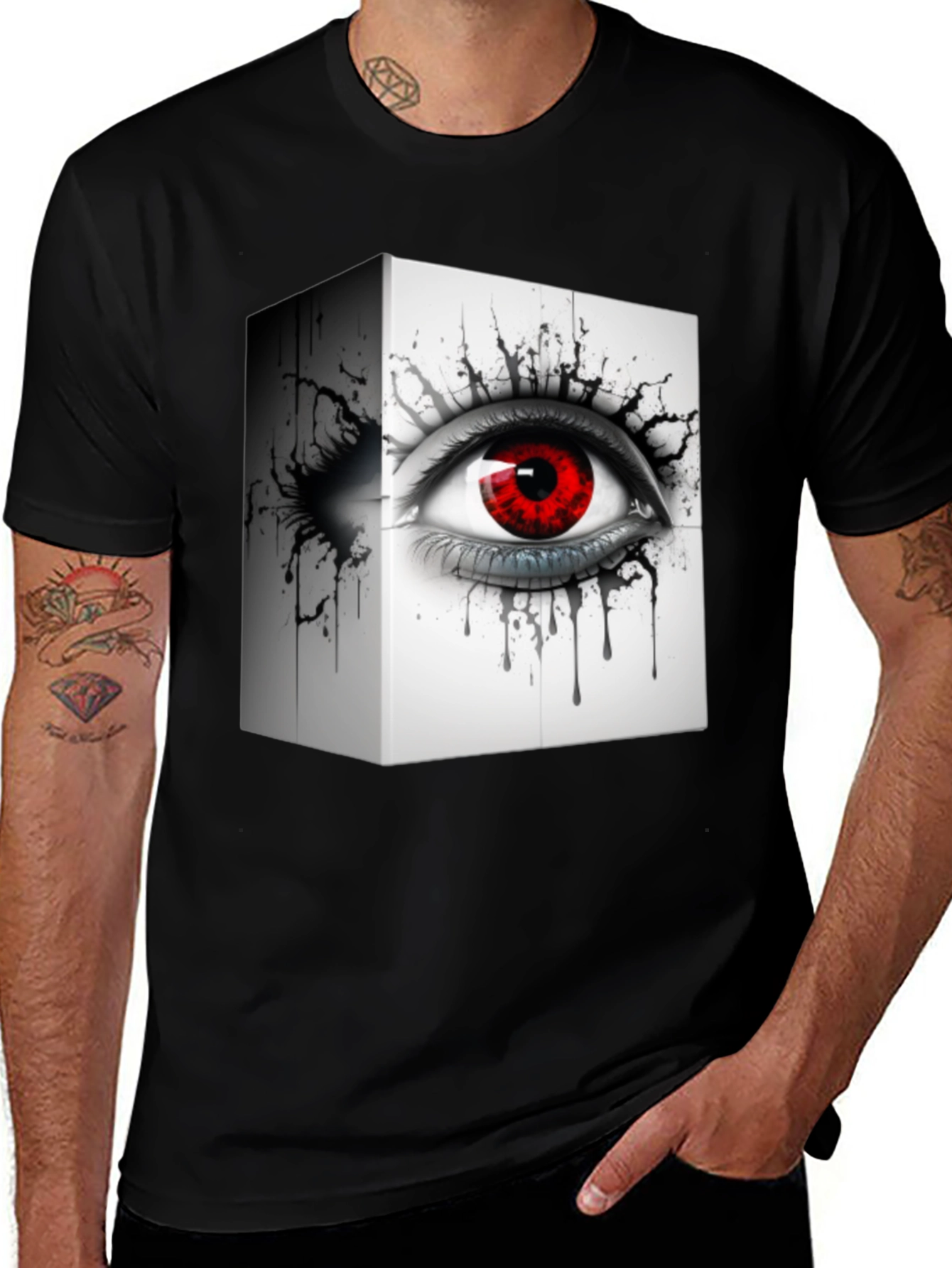 Variant 22 of Eye Cube Graphic Tee - Edgy Black T-Shirt