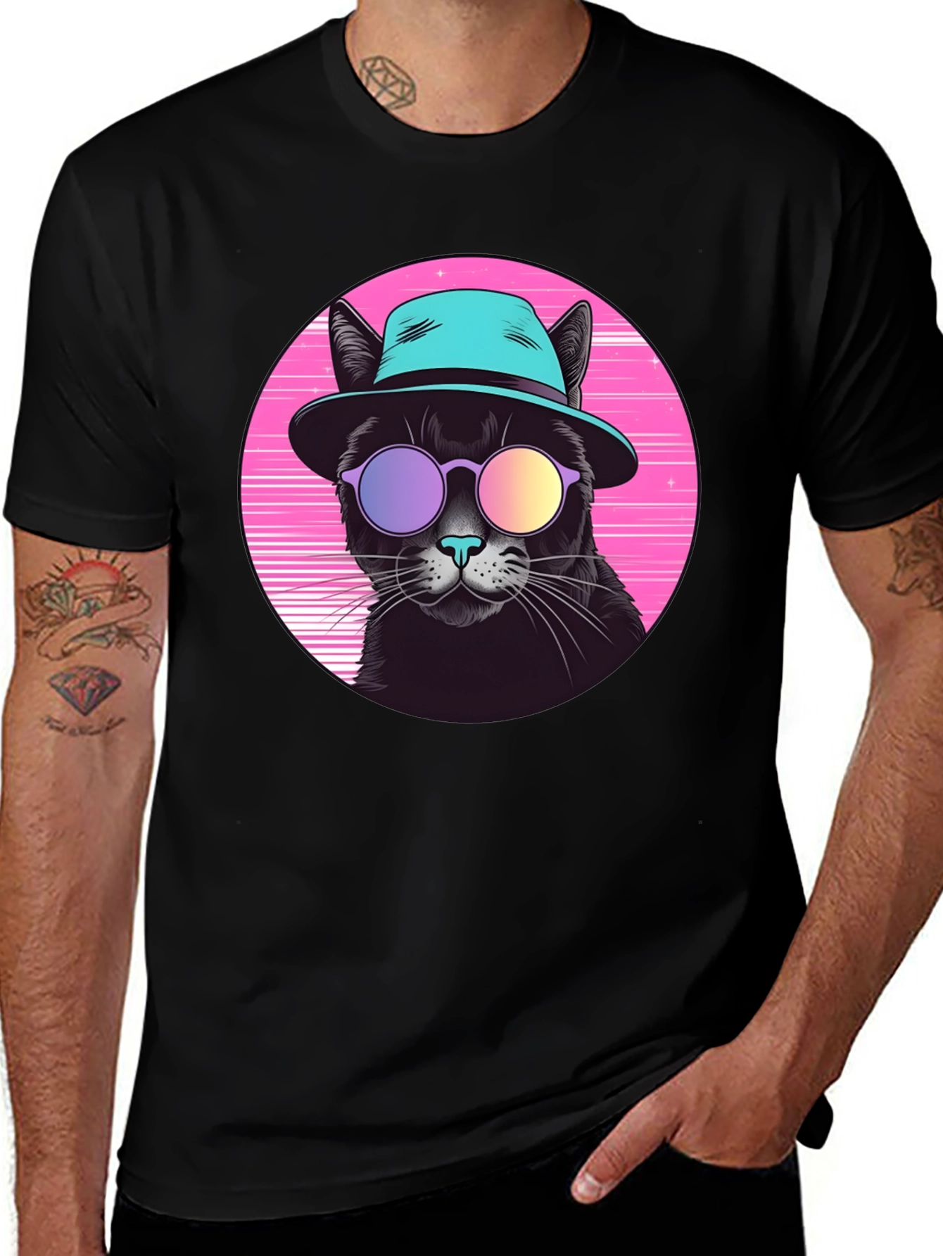 Variant 28 of Cool Cat Graphic Tee - Retro Style