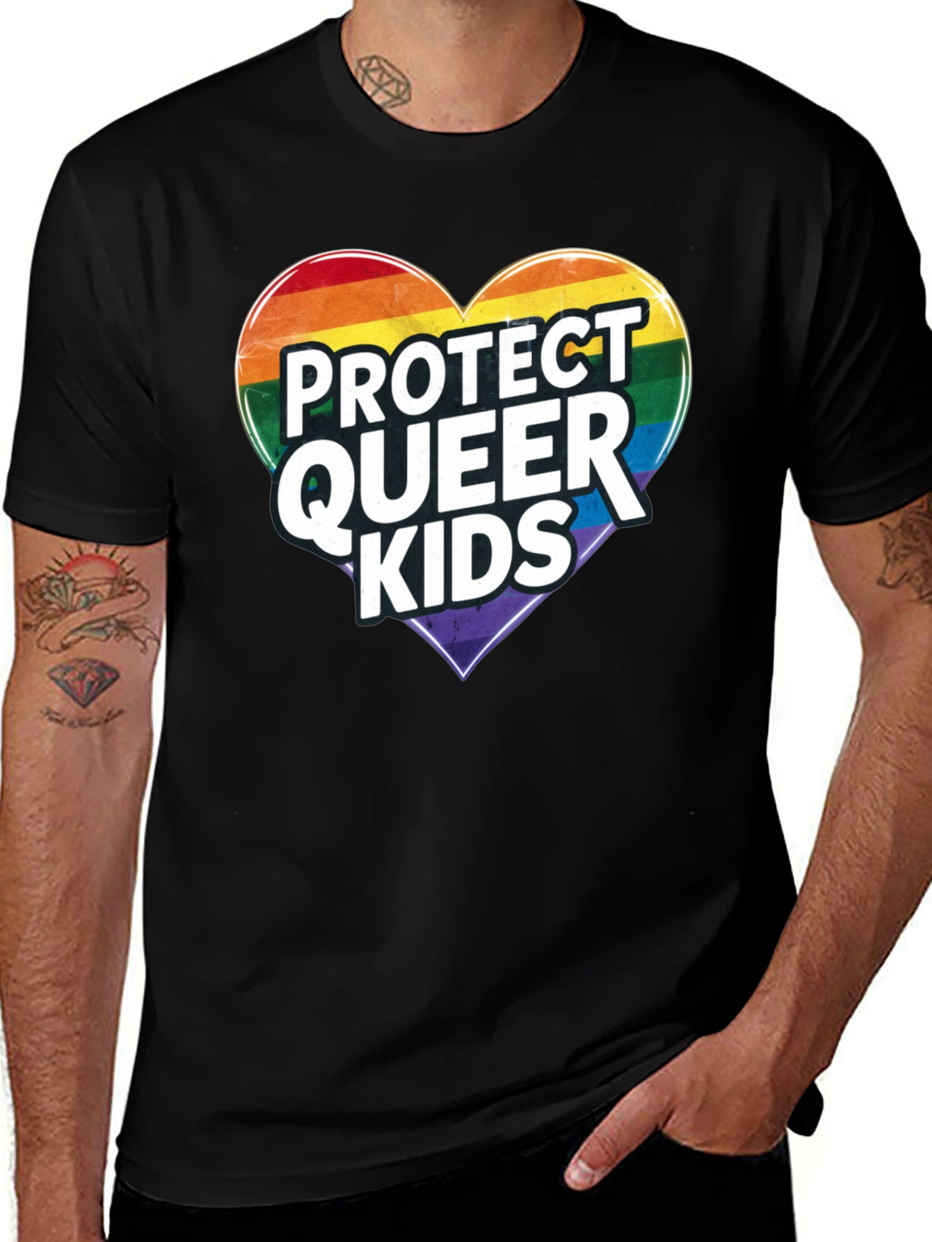Variant 26 of Protect Queer Kids Rainbow Heart Graphic Tee