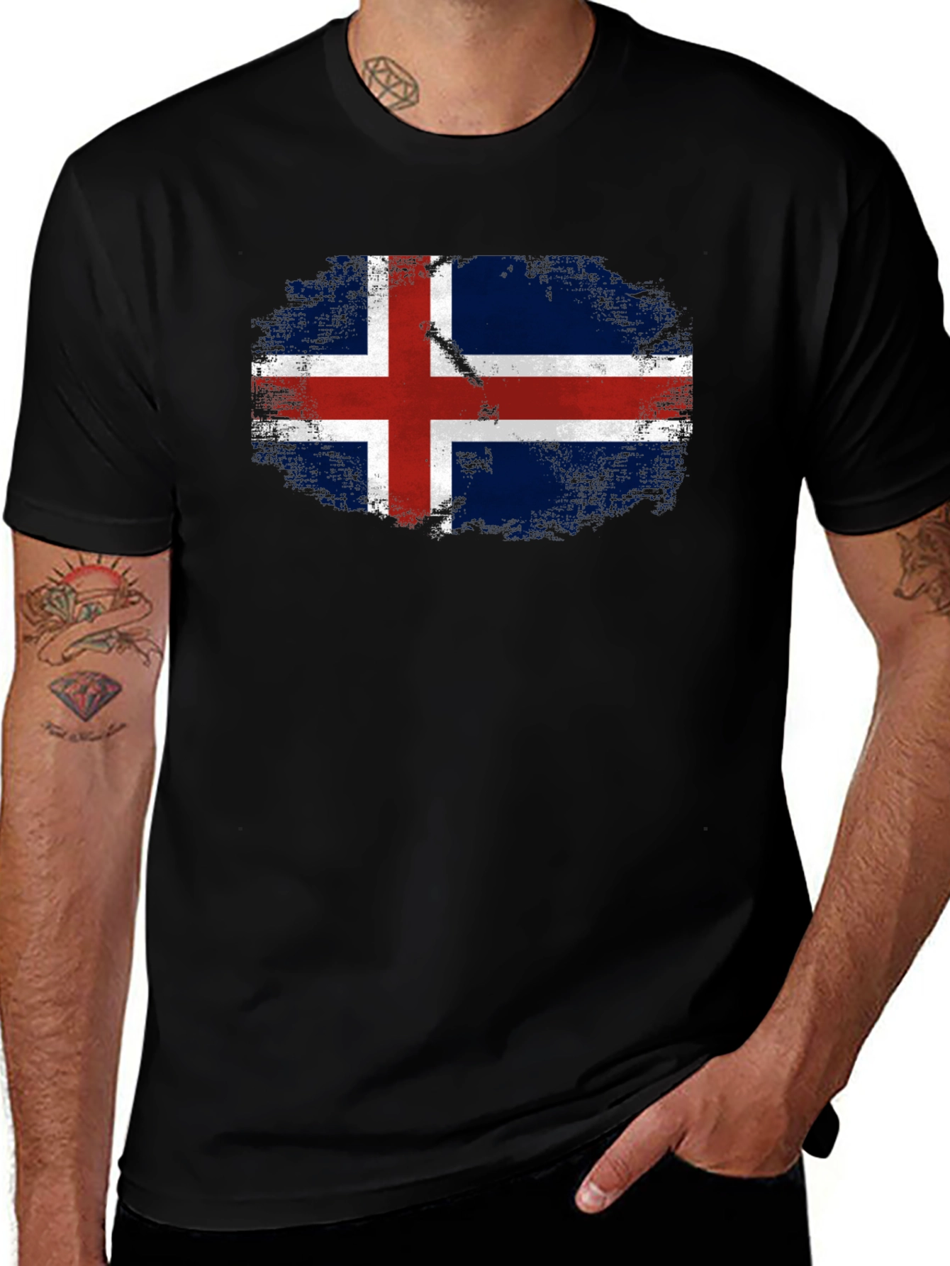 Variant 3 of Iceland Flag Grunge Black T-Shirt