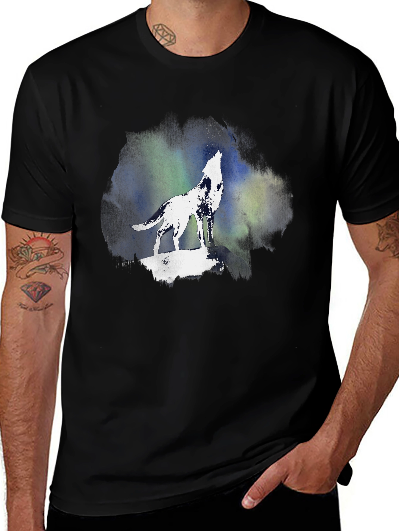 Variant 15 of Wolf Howling at Moon Graphic Black T-Shirt
