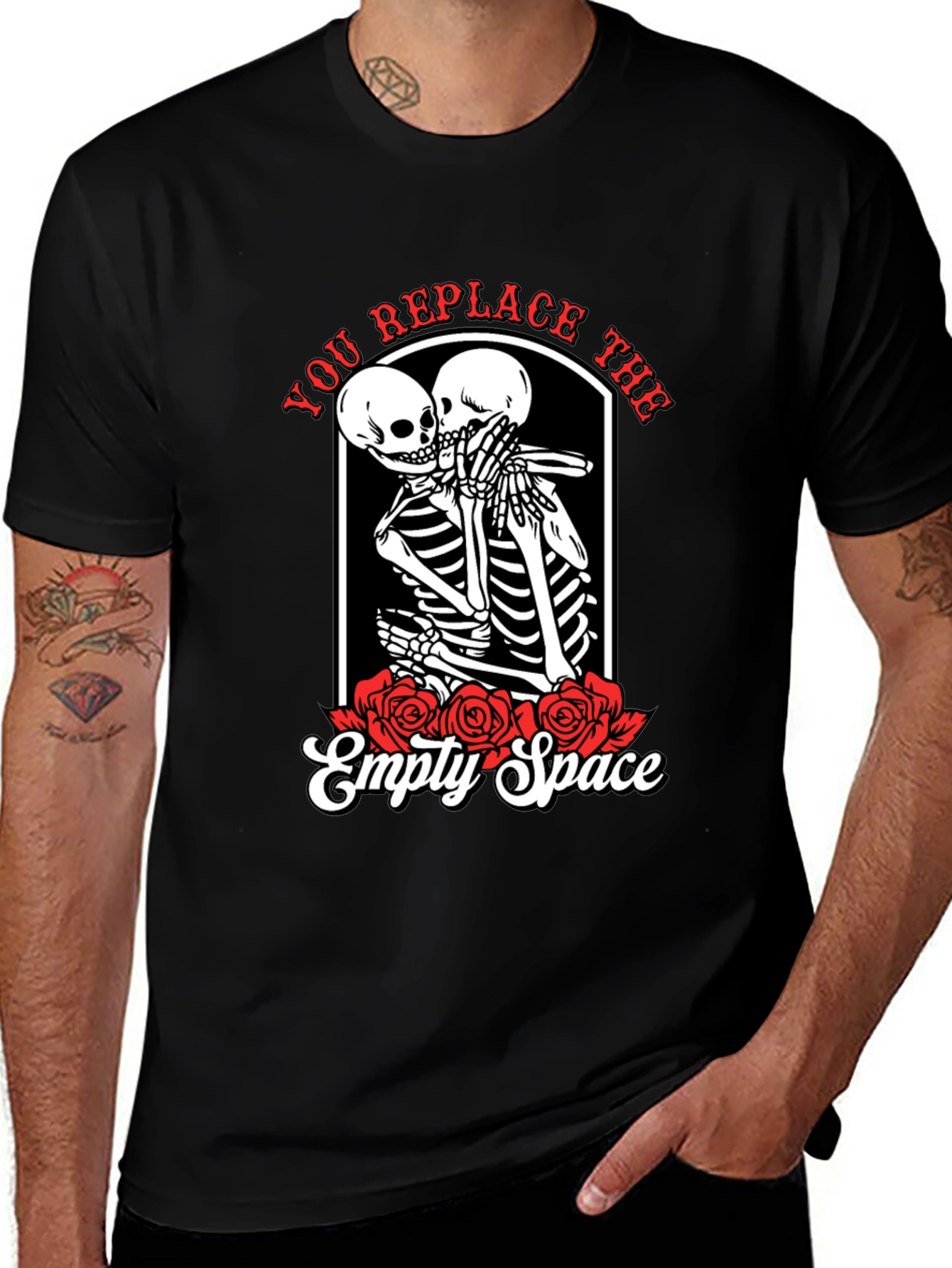 Variant 7 of Romantic Skeleton Embrace Graphic Tee - Gothic Love Shirt