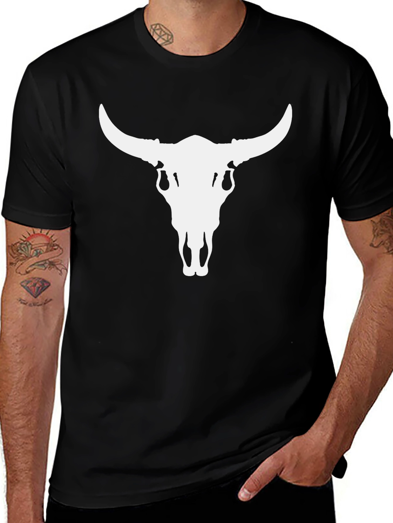 Variant 9 of Bull Skull Graphic Tee - Black Cotton T-Shirt