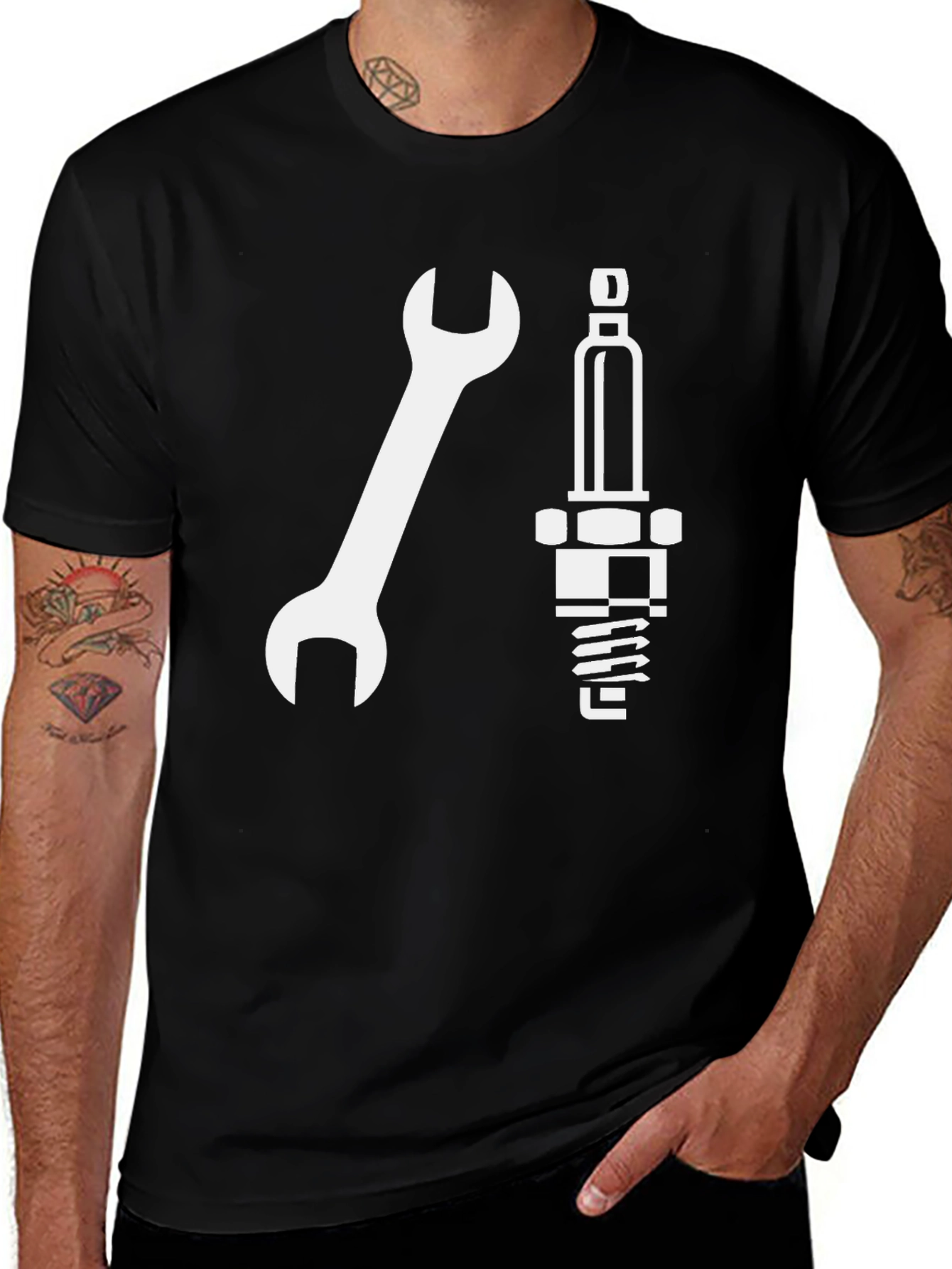 Variant 24 of Mechanic's Wrench & Spark Plug Graphic Tee