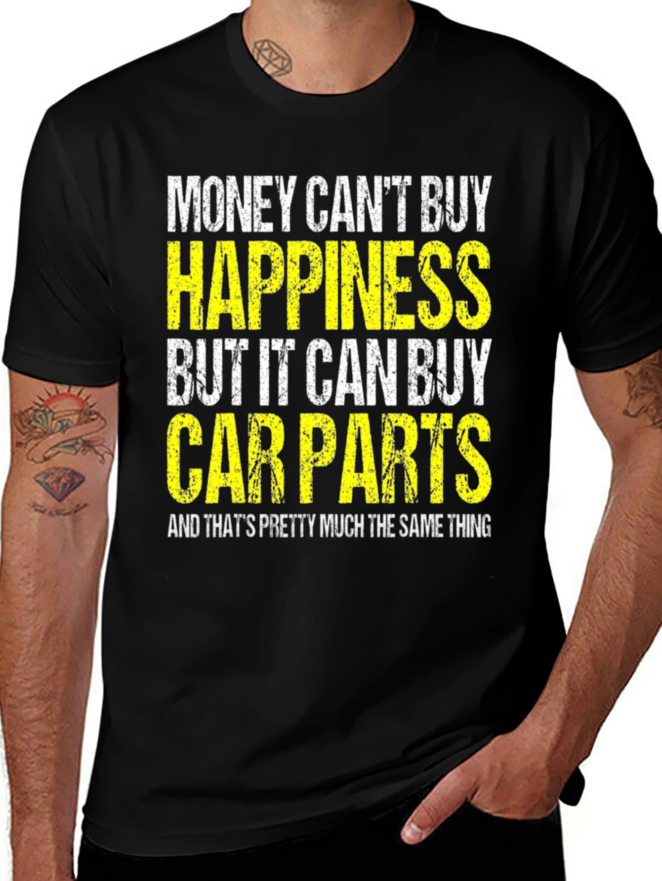 Variant 3 of Money Can't Buy Happiness Car Parts T-Shirt