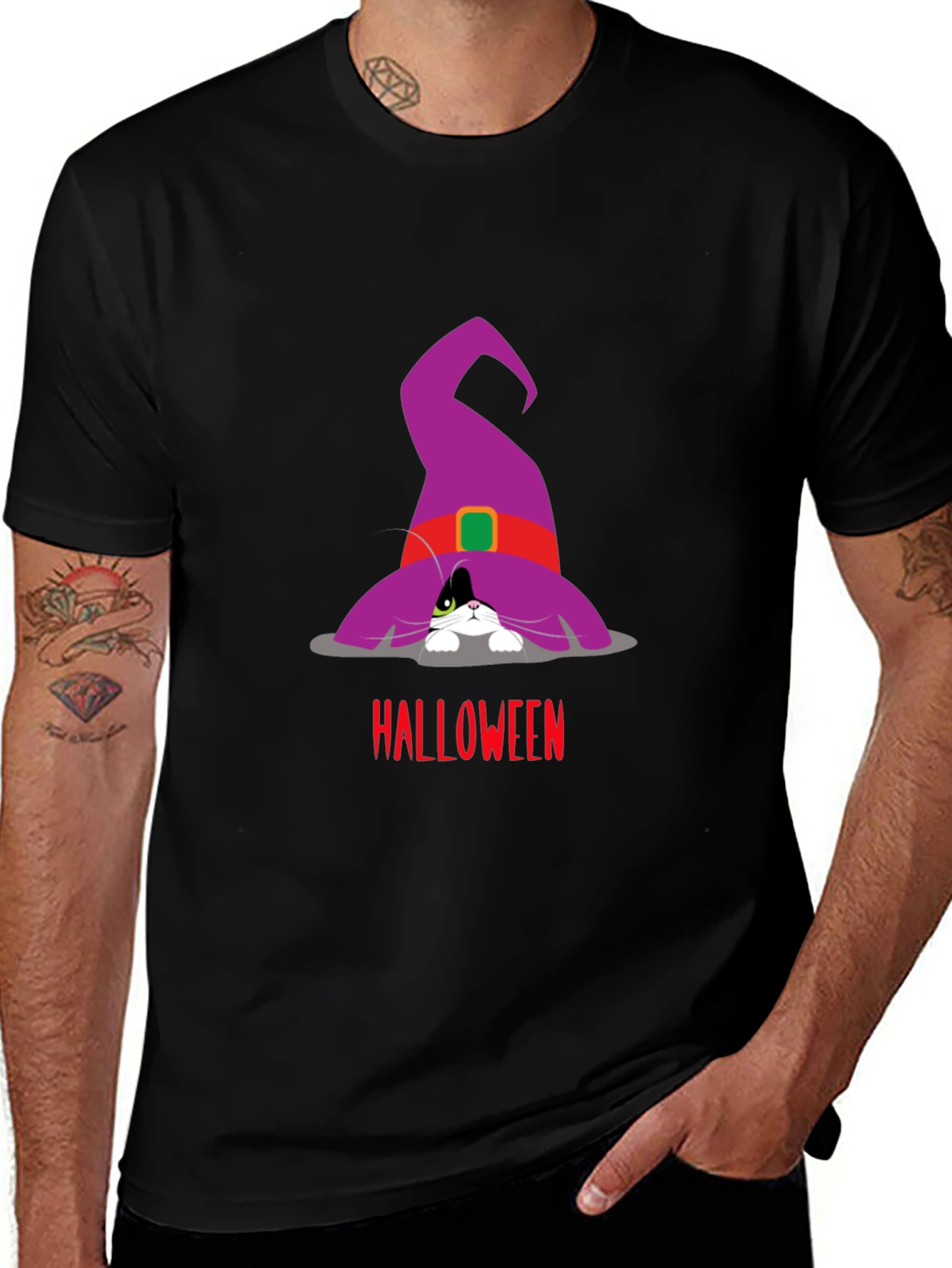 Variant 14 of Halloween Cat in Witch Hat T-Shirt