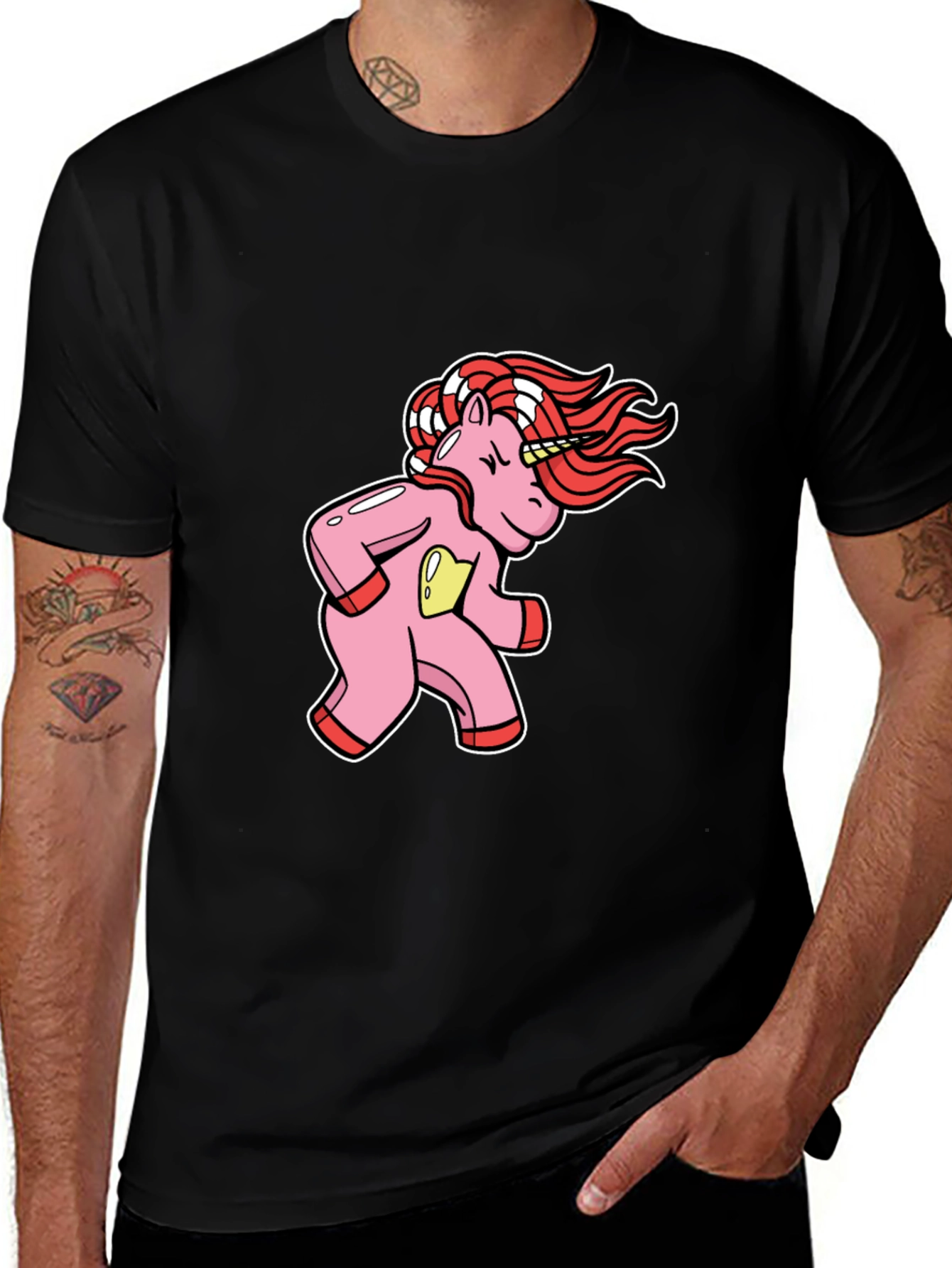 Variant 18 of Unicorn Cartoon Graphic Black T-Shirt