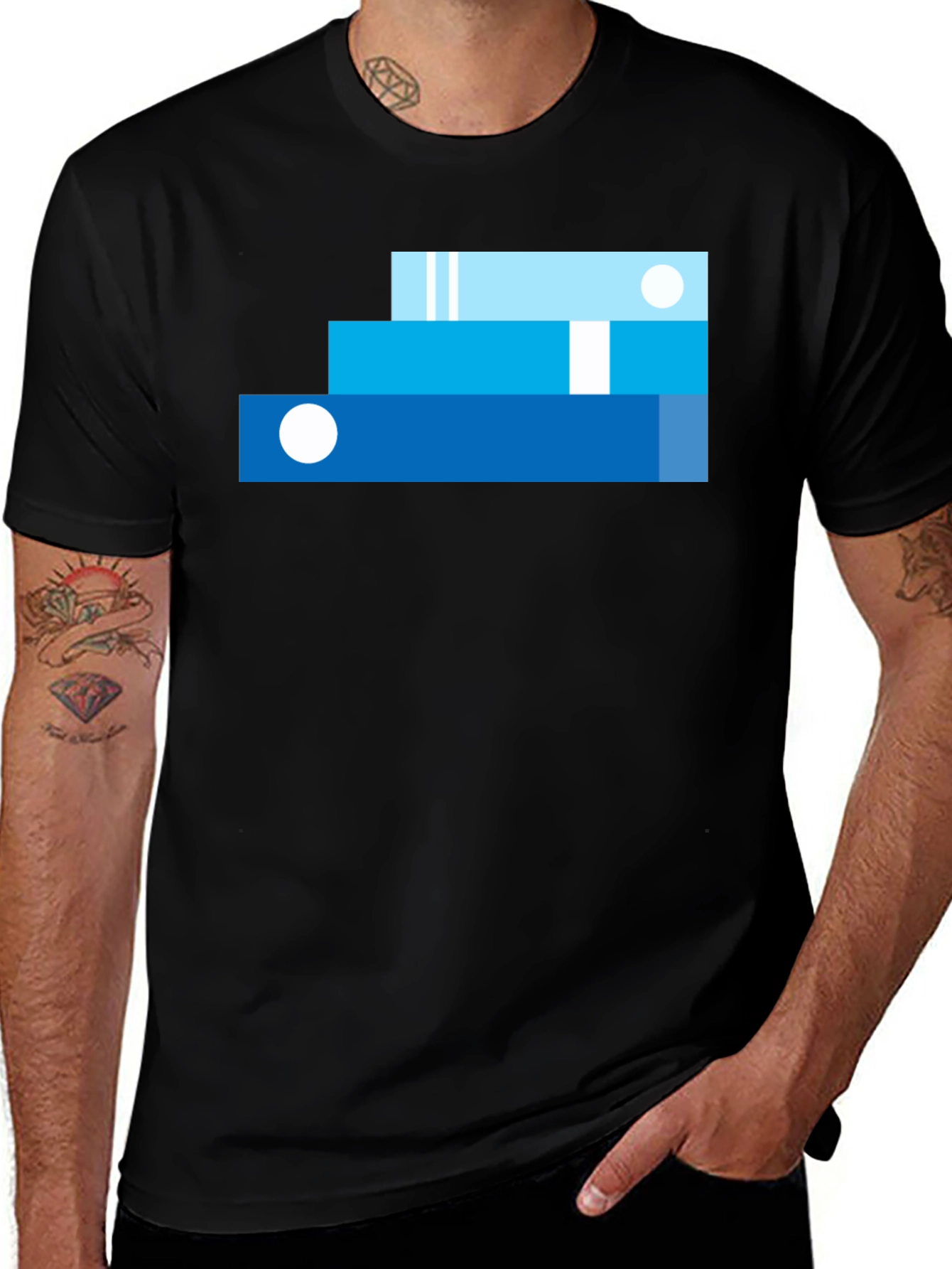 Modern Stacked Boxes Graphic Black T-Shirt