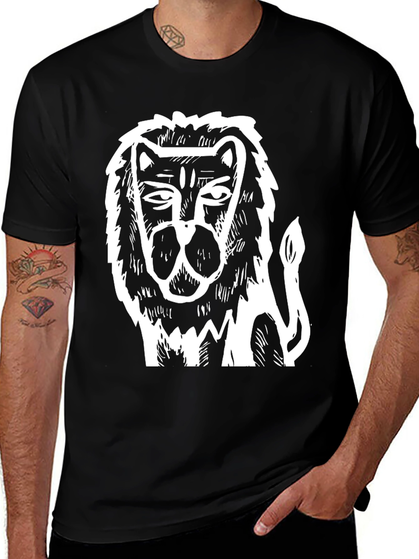 Variant 17 of Abstract Lion Graphic Tee - Black Cotton Comfort