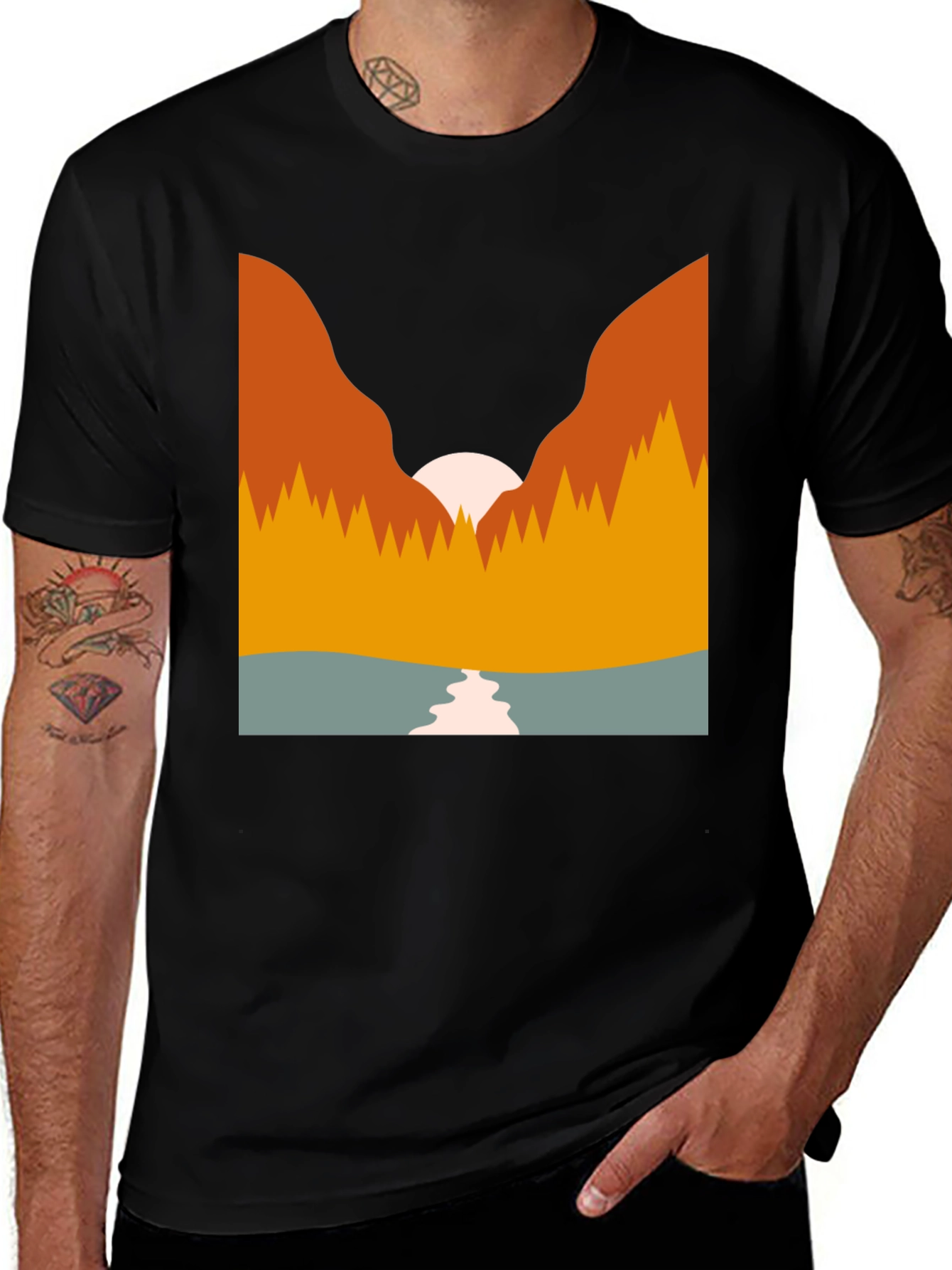 Variant 27 of Mountain Sunset Graphic Tee - Black