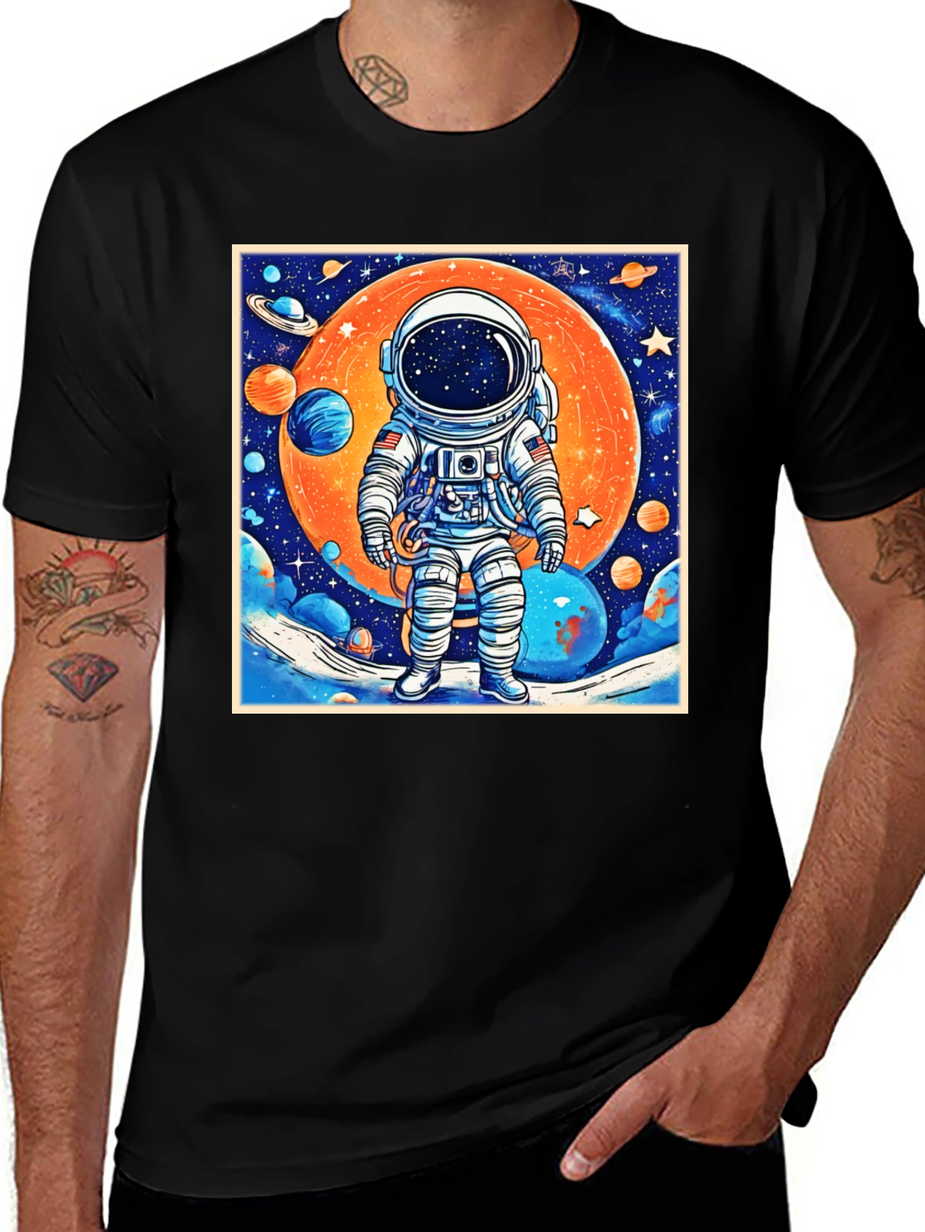 Astronaut Galaxy Graphic Tee - Black