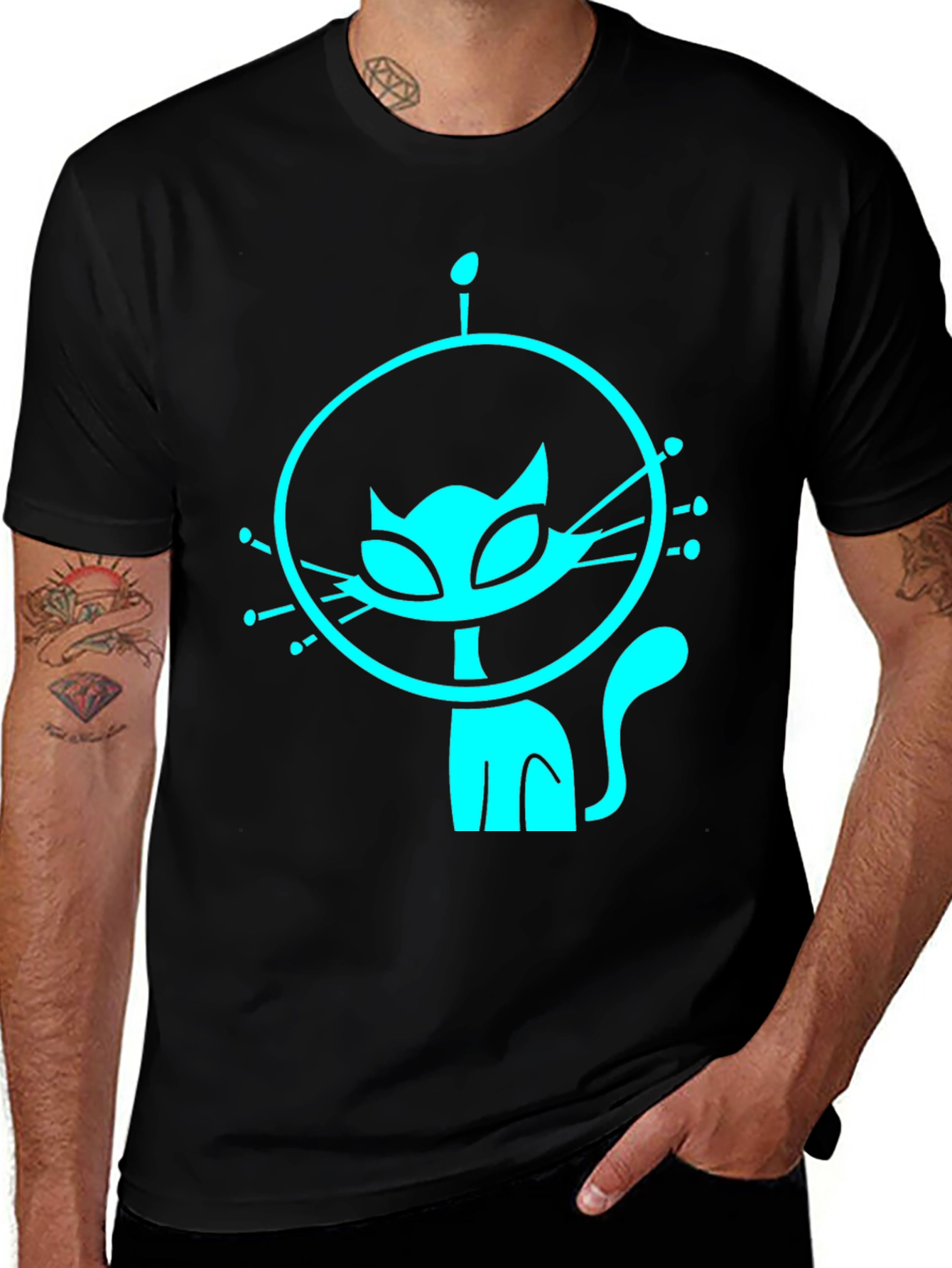 Astronaut Cat Graphic Tee - Black T-Shirt