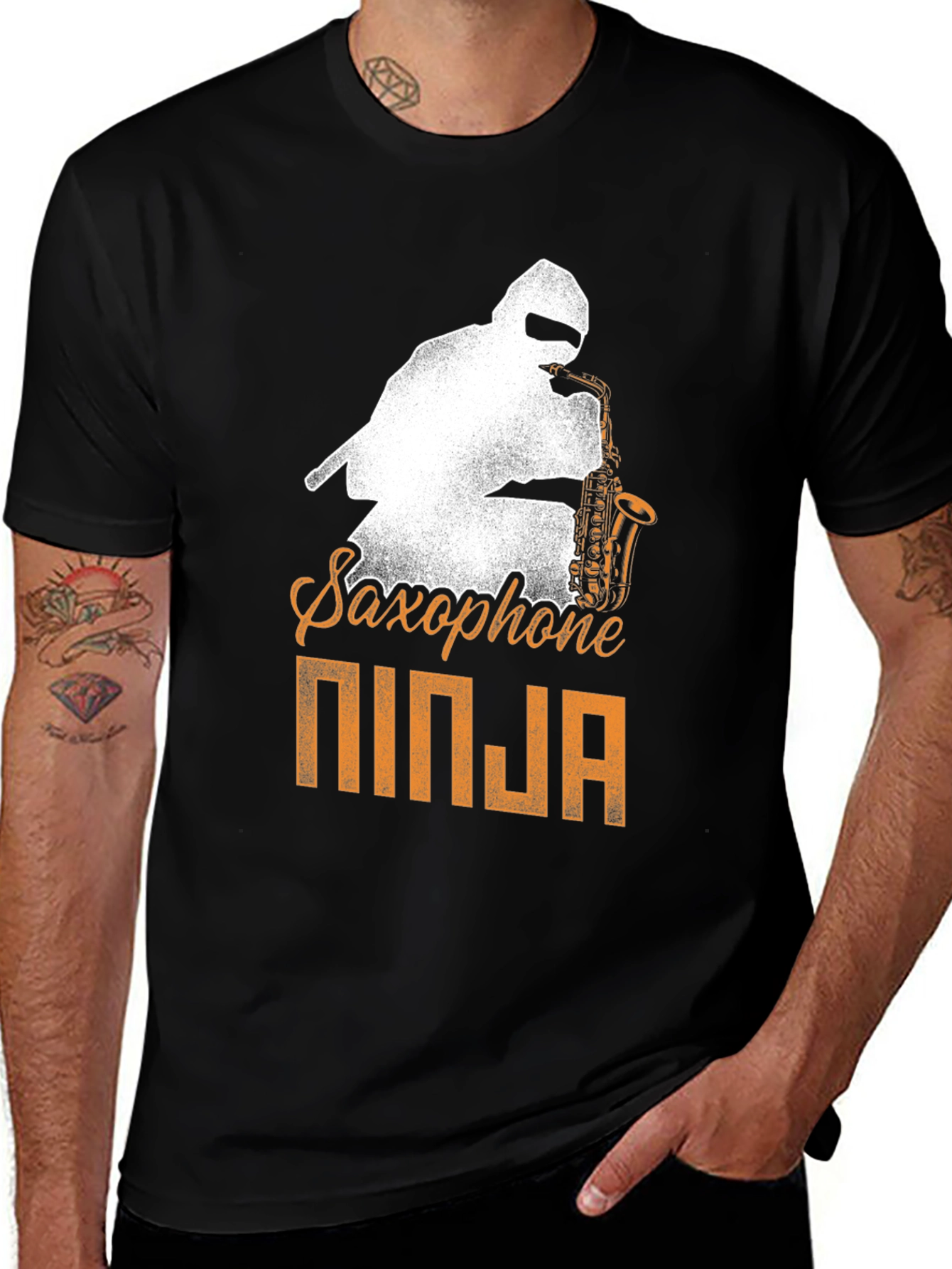 Variant 13 of Saxophone Ninja Graphic T-Shirt - Black